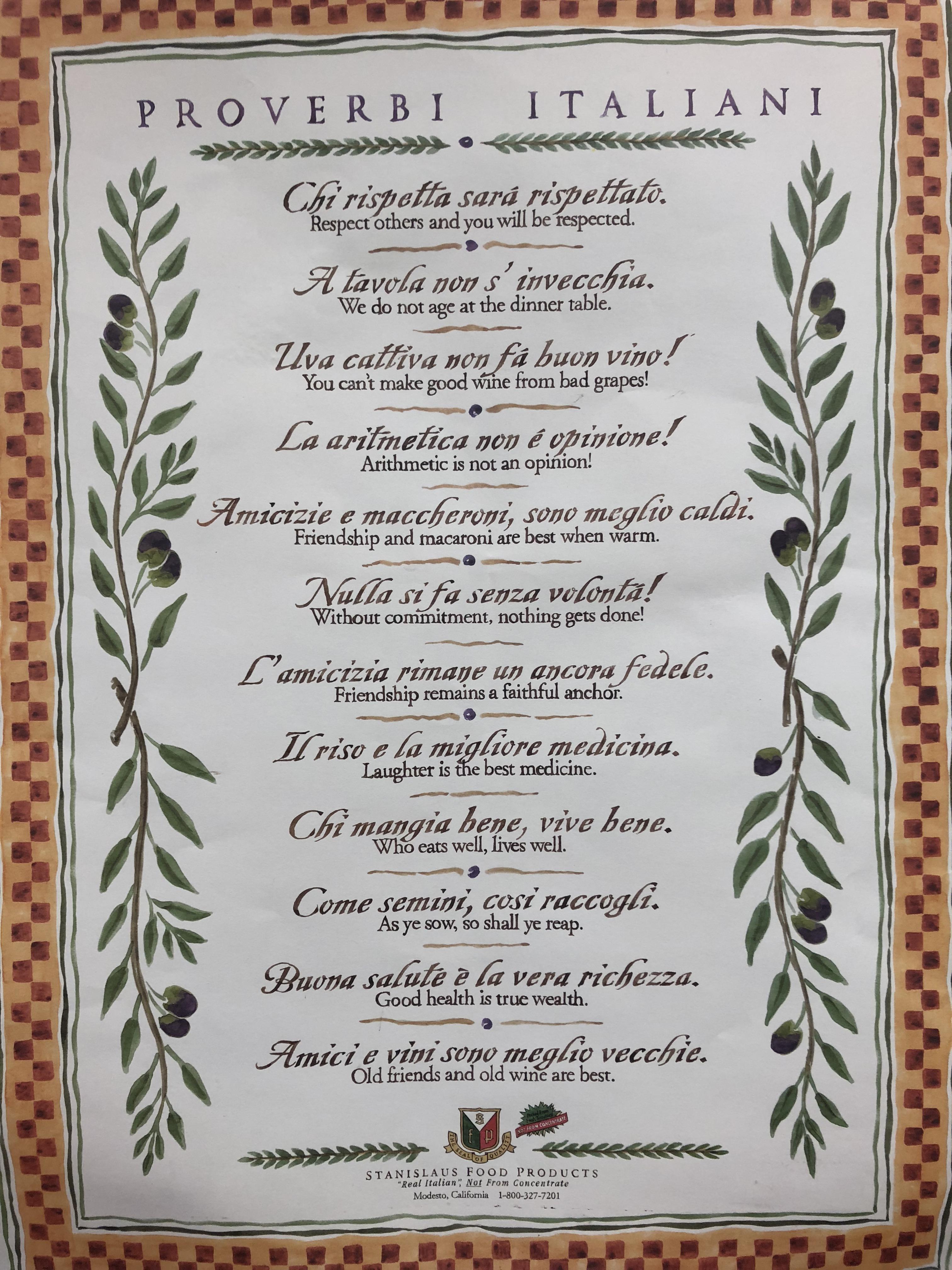 Cool list of Italian Proverbs at my local Italian joint. r/coolguides