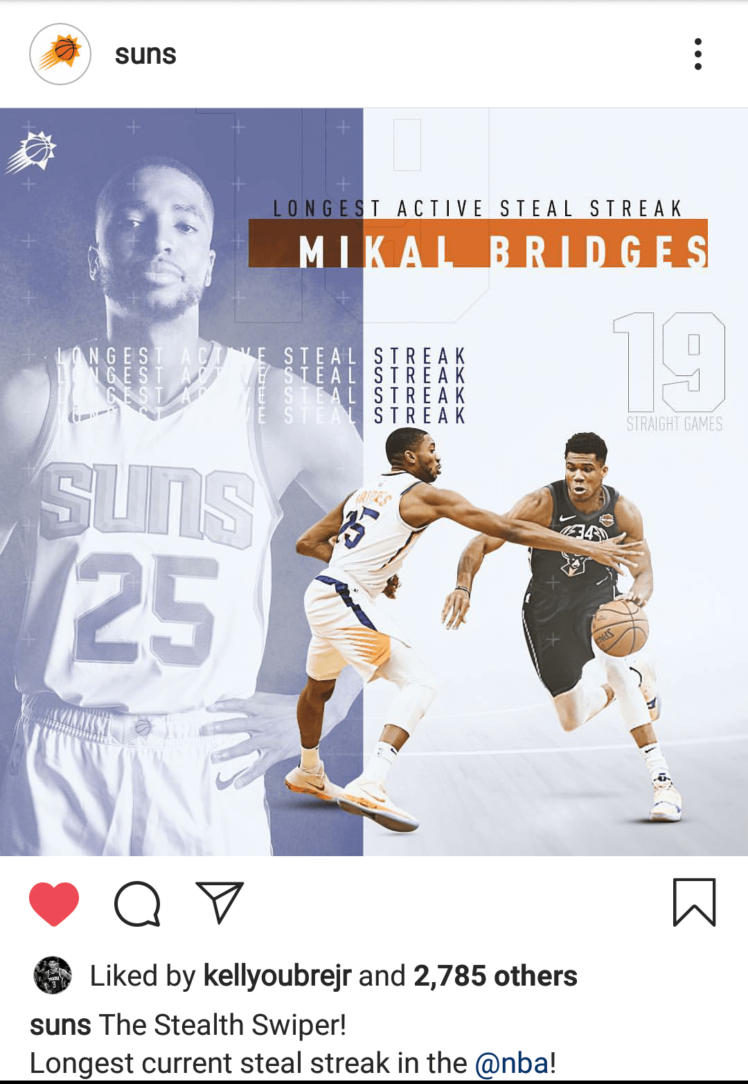 Mikal Bridges holds the longest active steal streak in the NBA at 19