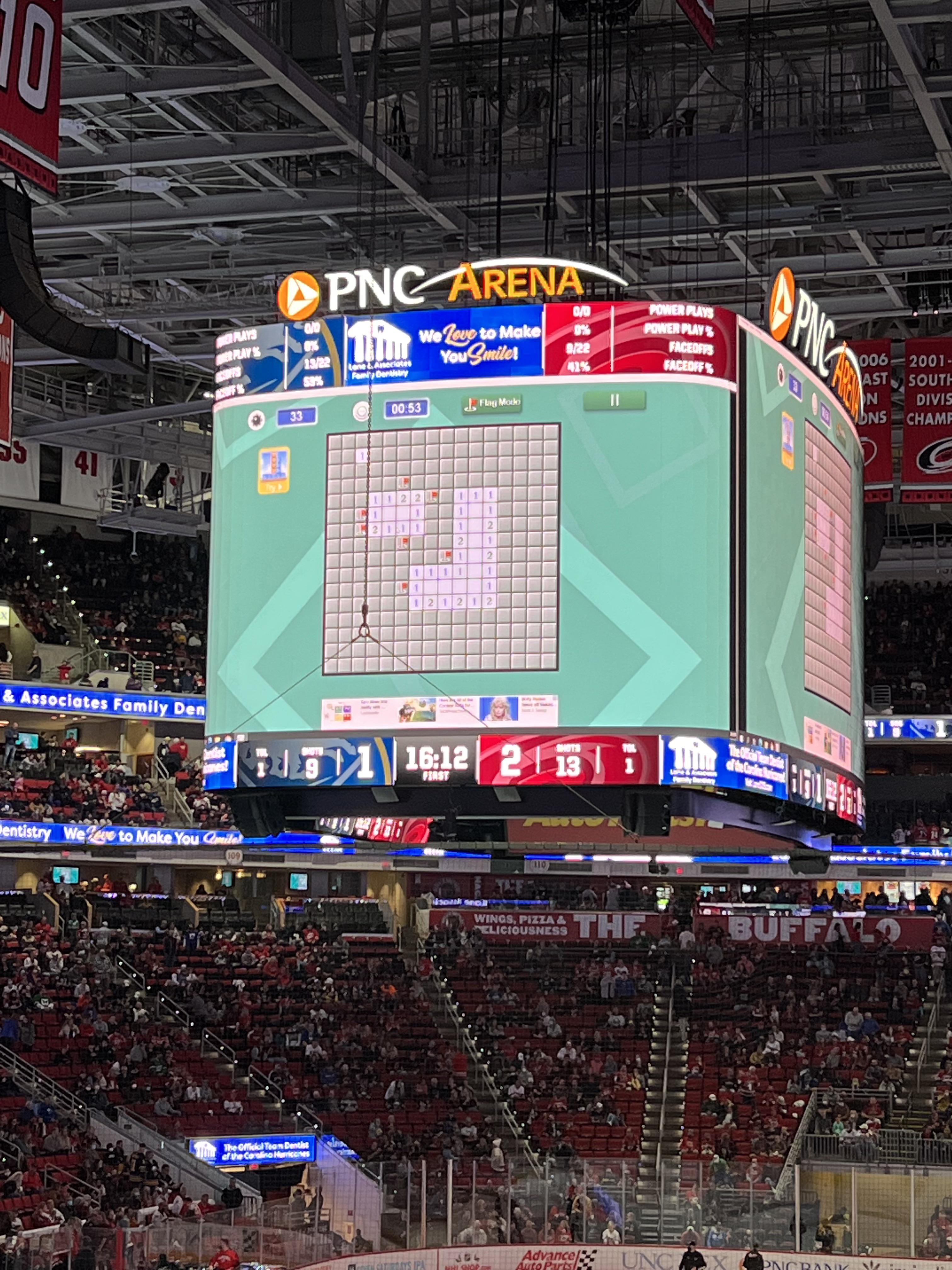 Canes scoreboard guy getting a game of Minesweeper in during