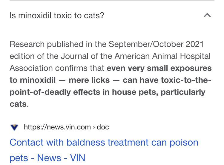 Friendly reminder that minoxidil is incredibly toxic to cats and dogs