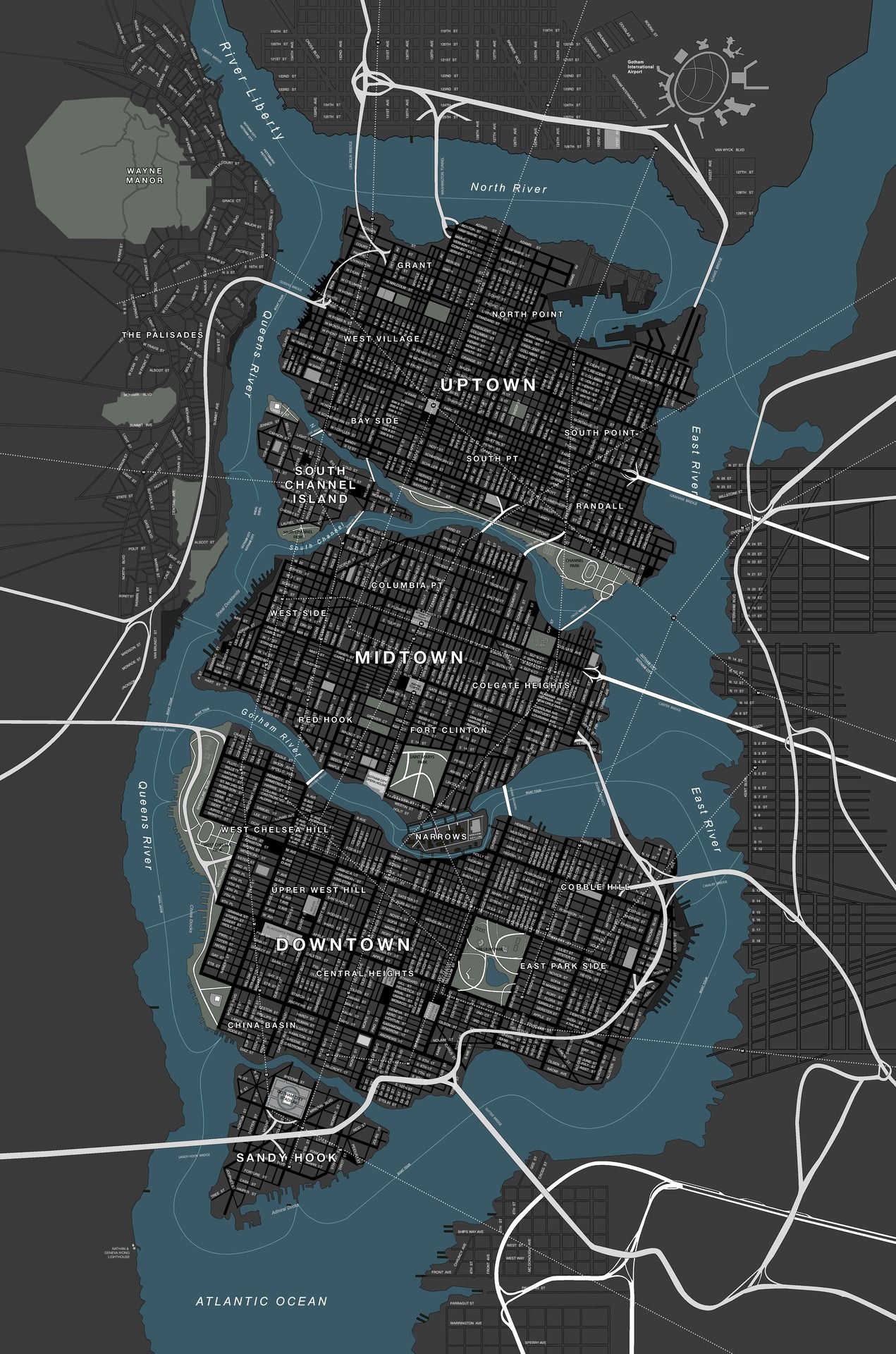Map of Gotham City from Christopher Nolan's Batman films r/batman