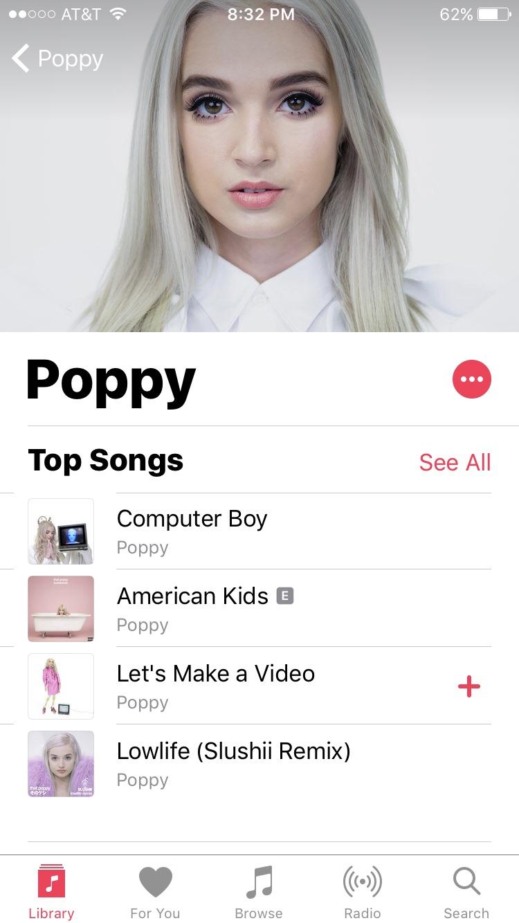 All of Poppy's music now listed under the name "Poppy" instead of "That