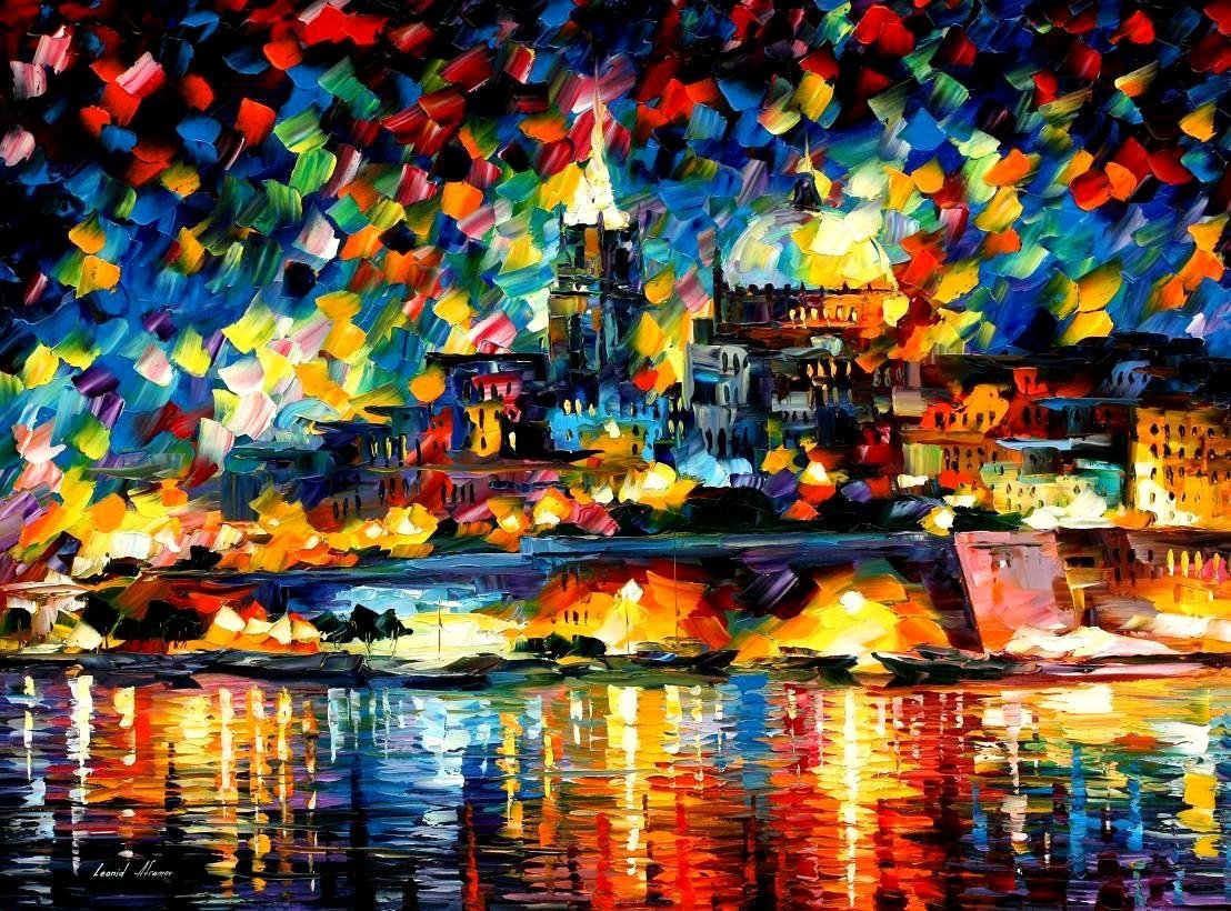 The City Of Valetta Malta oil painting by Leonid Afremov r/wallart