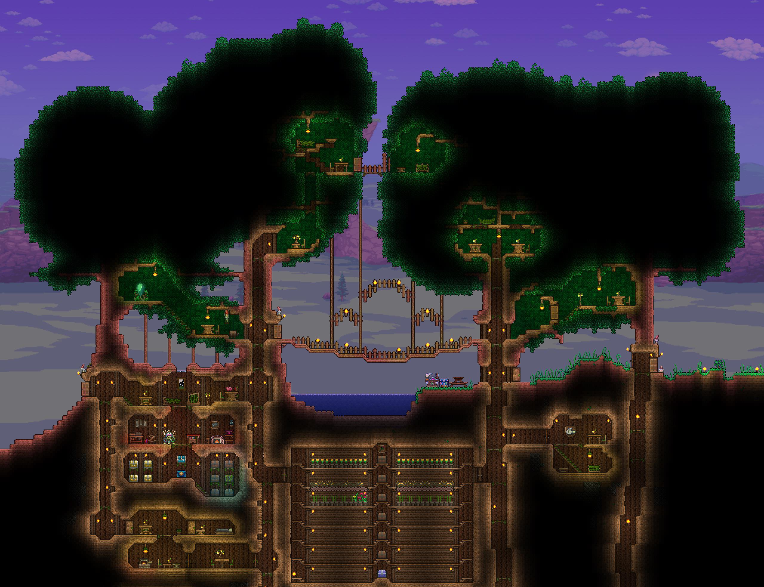 Couldn’t help but make a treebase with this world gen r/Terraria