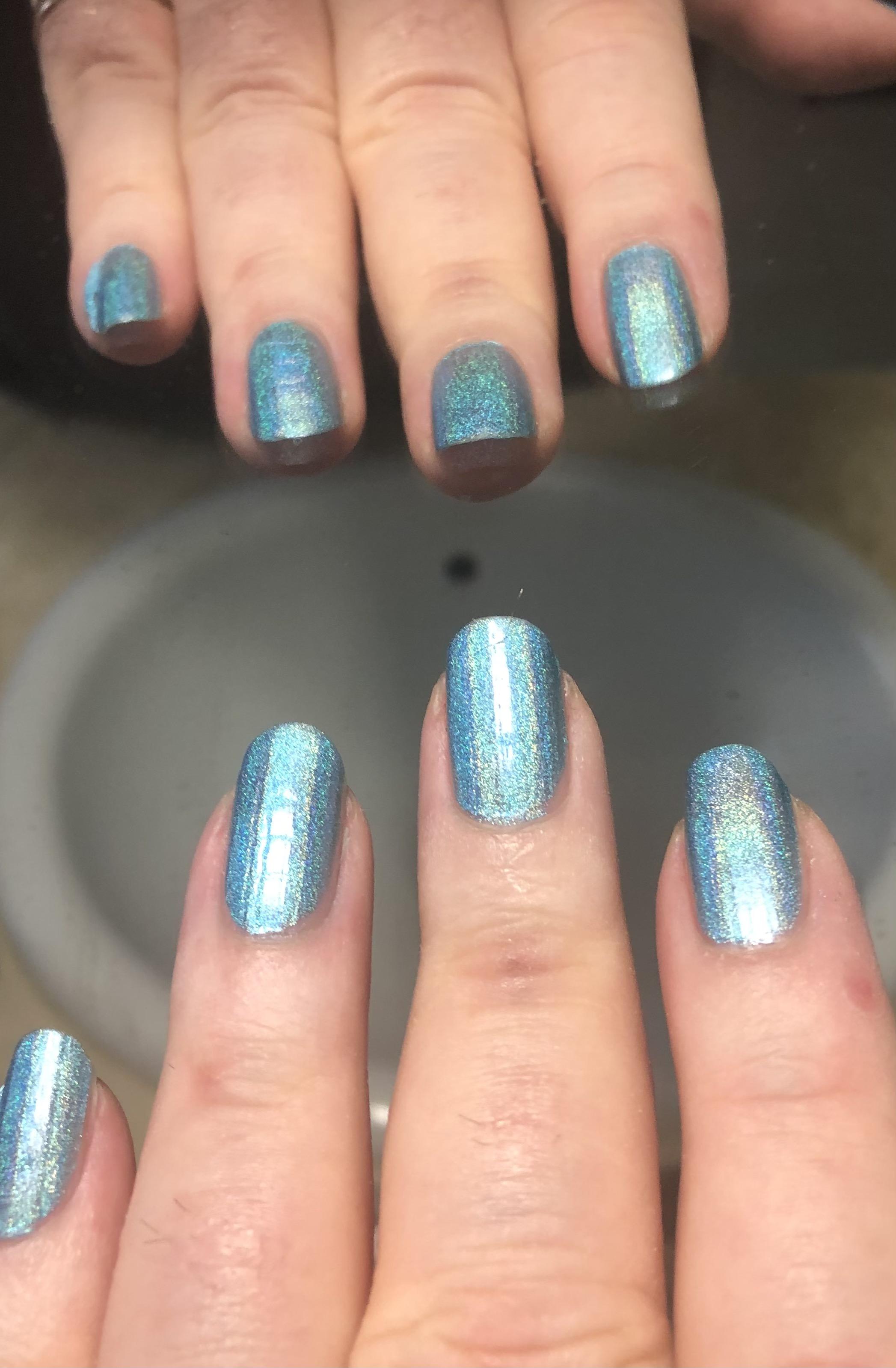 holographic light blue nail polish for today r/crossdressing