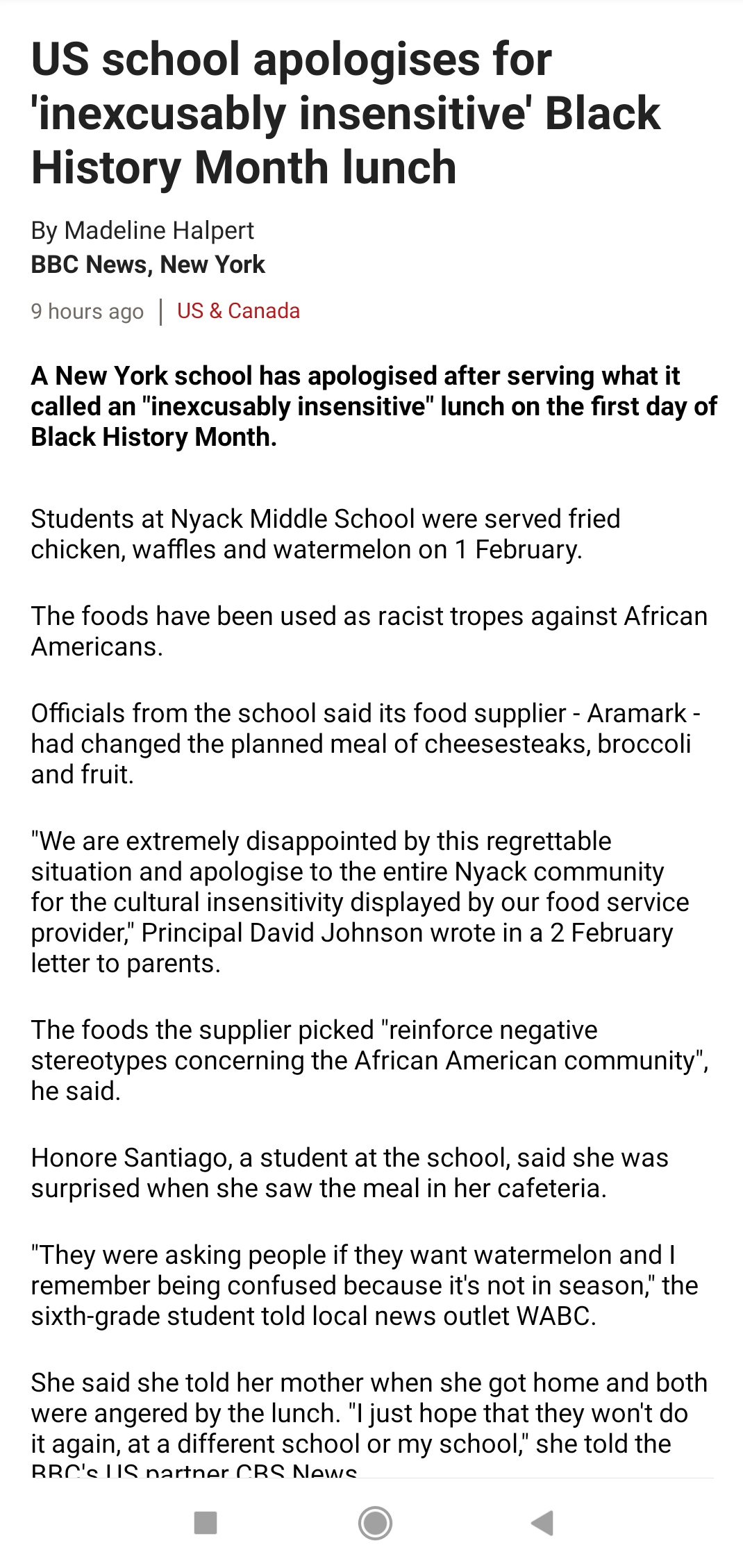 New York school serves fried chicken, waffles and watermelon for black