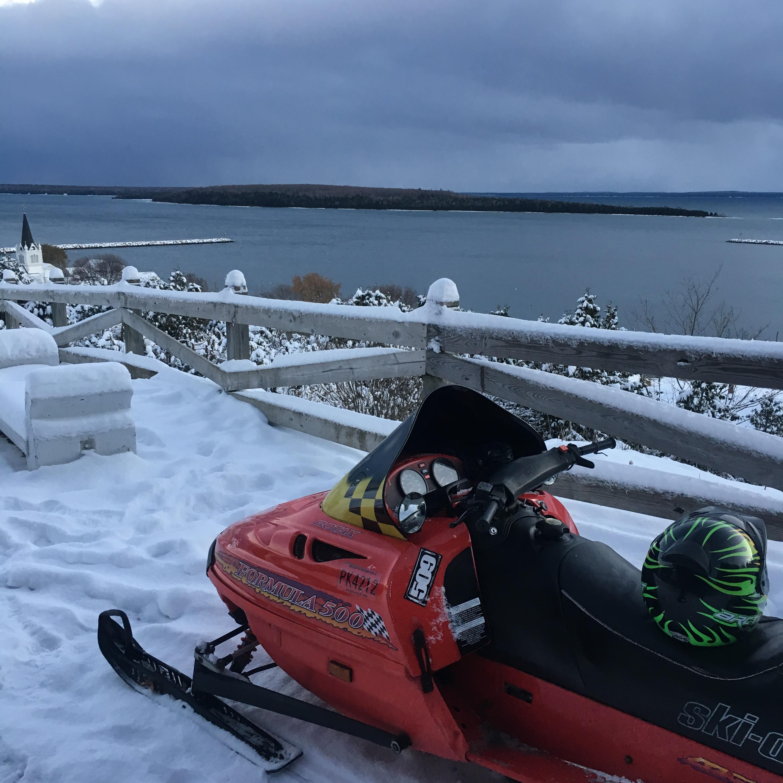 Not much snow but enough to ride in Michigan straits area r/snowmobiling