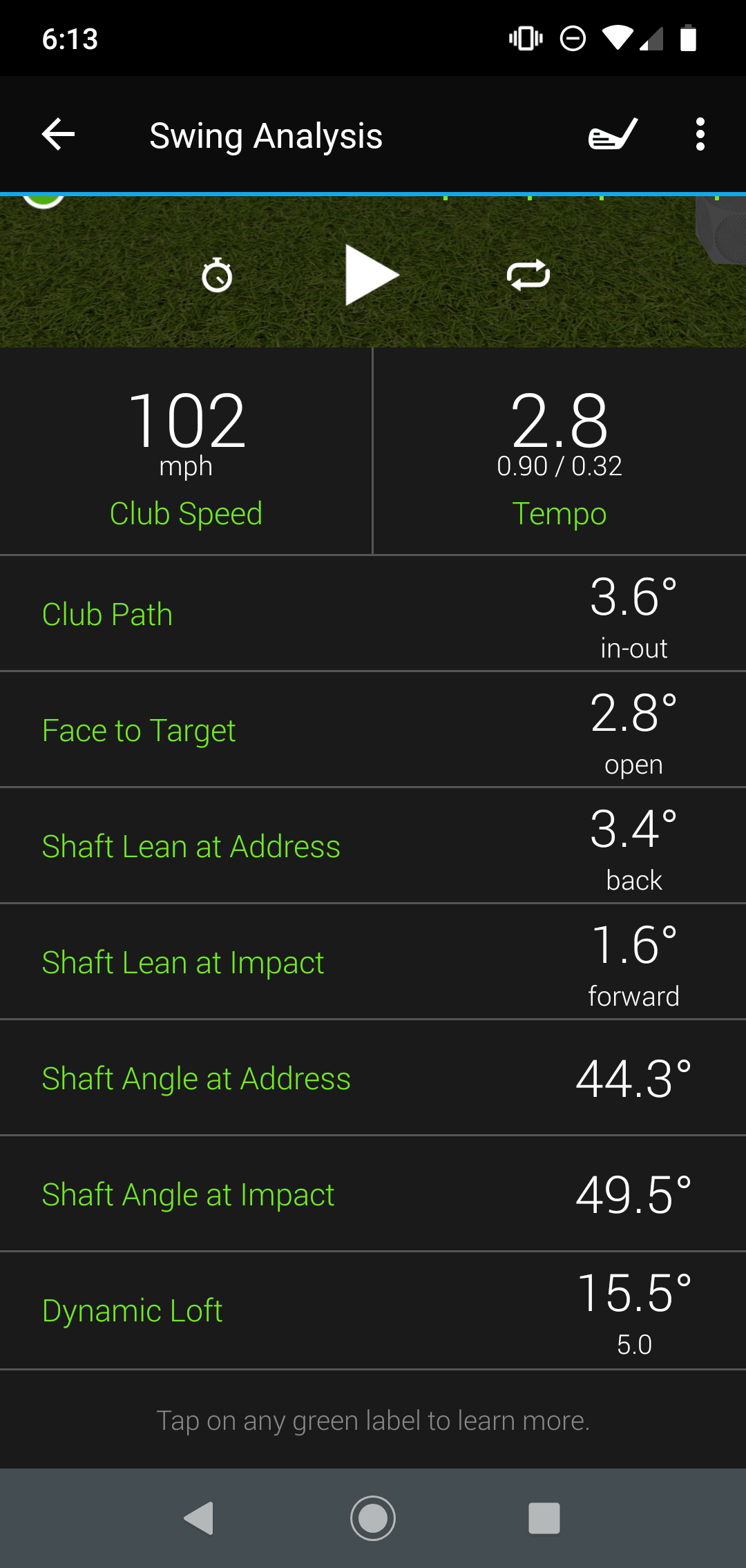 Swing analysis from Garmin trueswing. Need to edit some video from real
