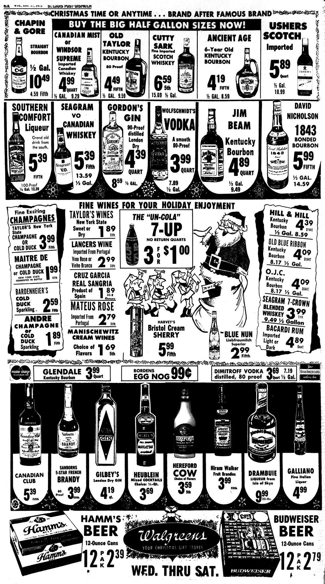 Walgreen's Beer and Liquor Ad. Dec 17, 1975. St Louis, MO r/vintageads