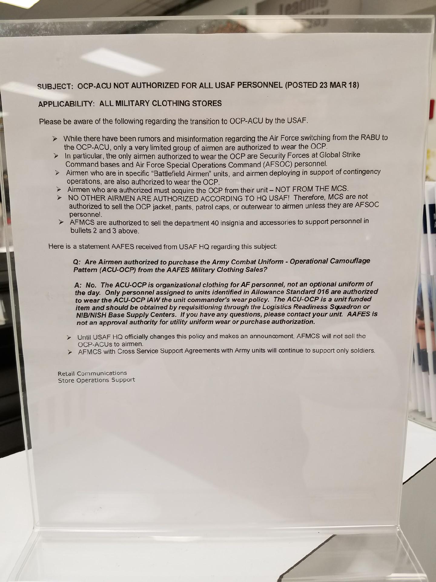 Fun little note from Fort Meade Clothing Sales r/AirForce