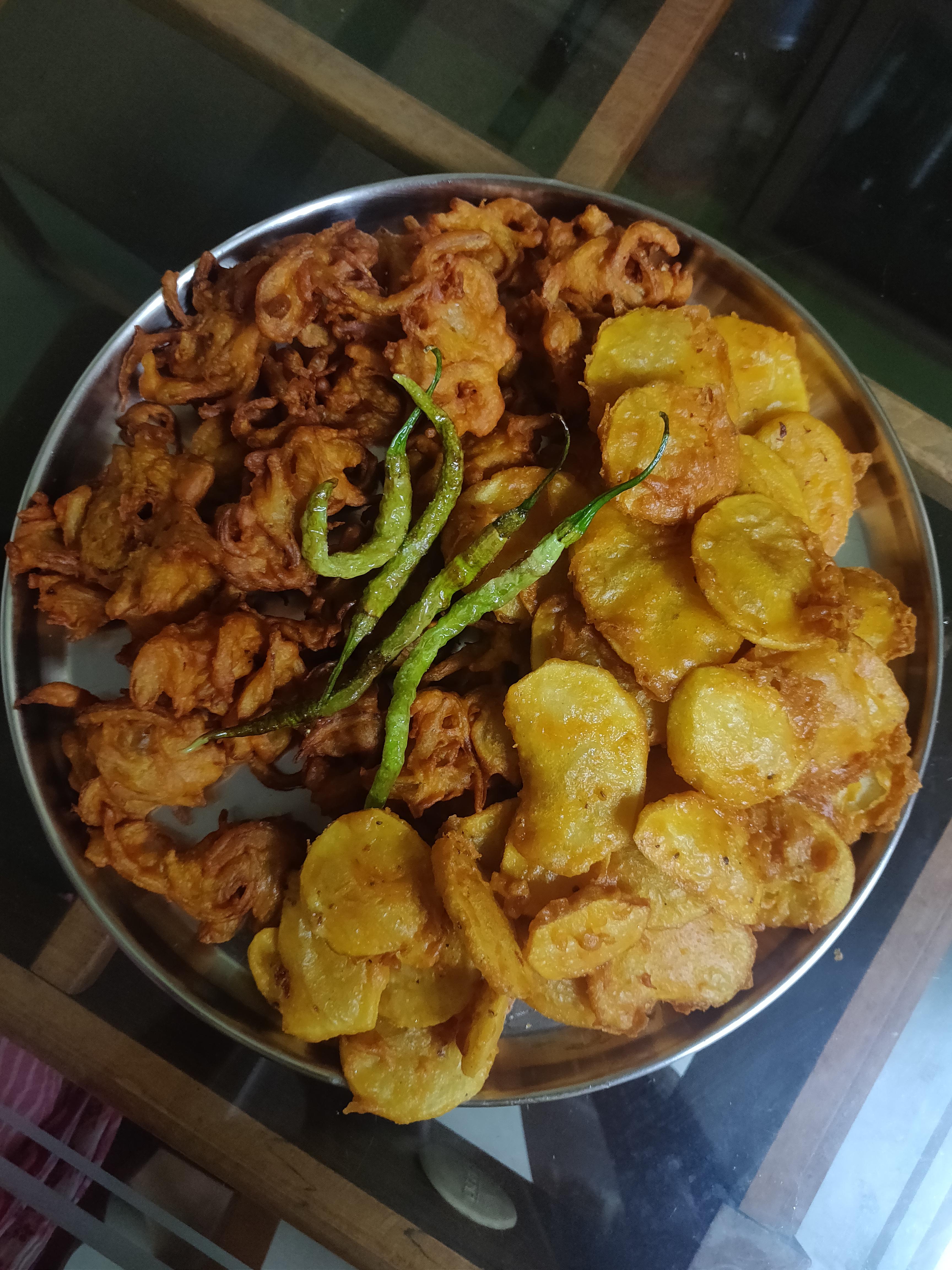 It was raining in our town and it's a tradition in India to eat fried