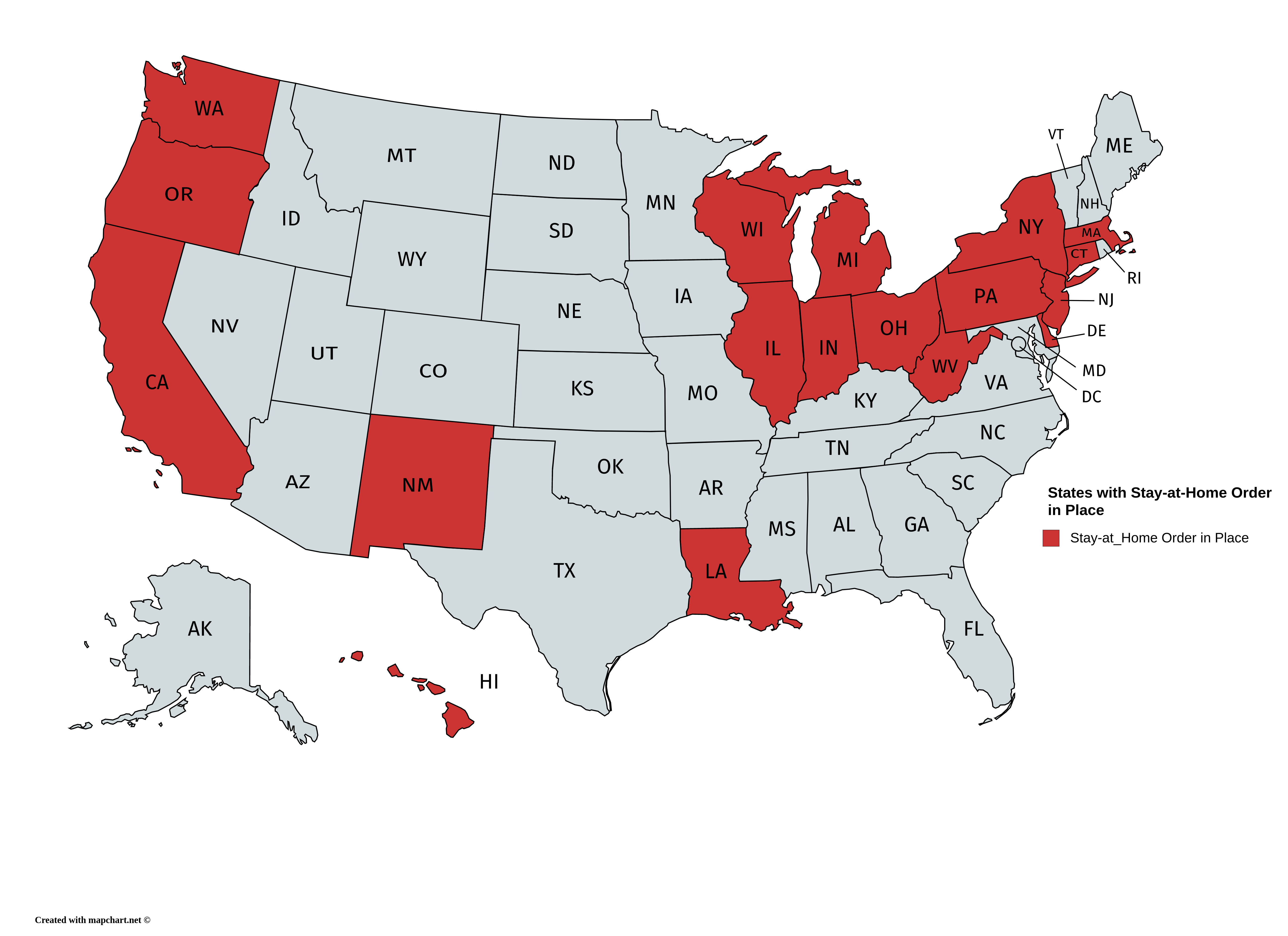 States with StayatHome Order in Place [XPost from /r/dataisbeautiful