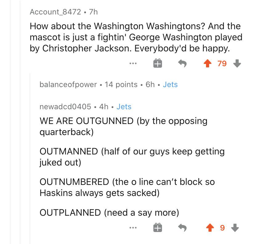 In an r/nfl discussion about the new Washington team name r