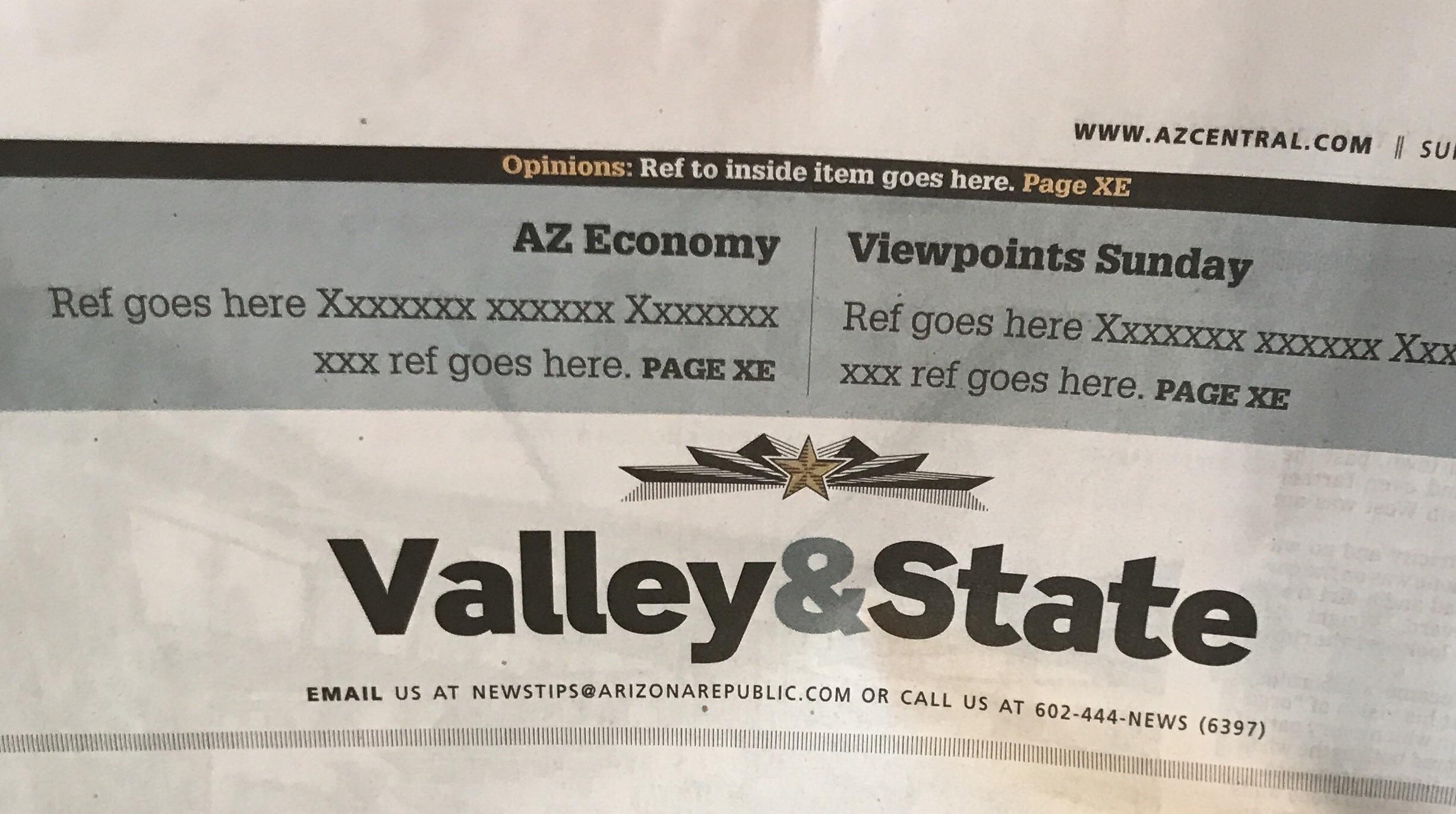 Pretty sure the AZ Republic went to print with dummy text in the header