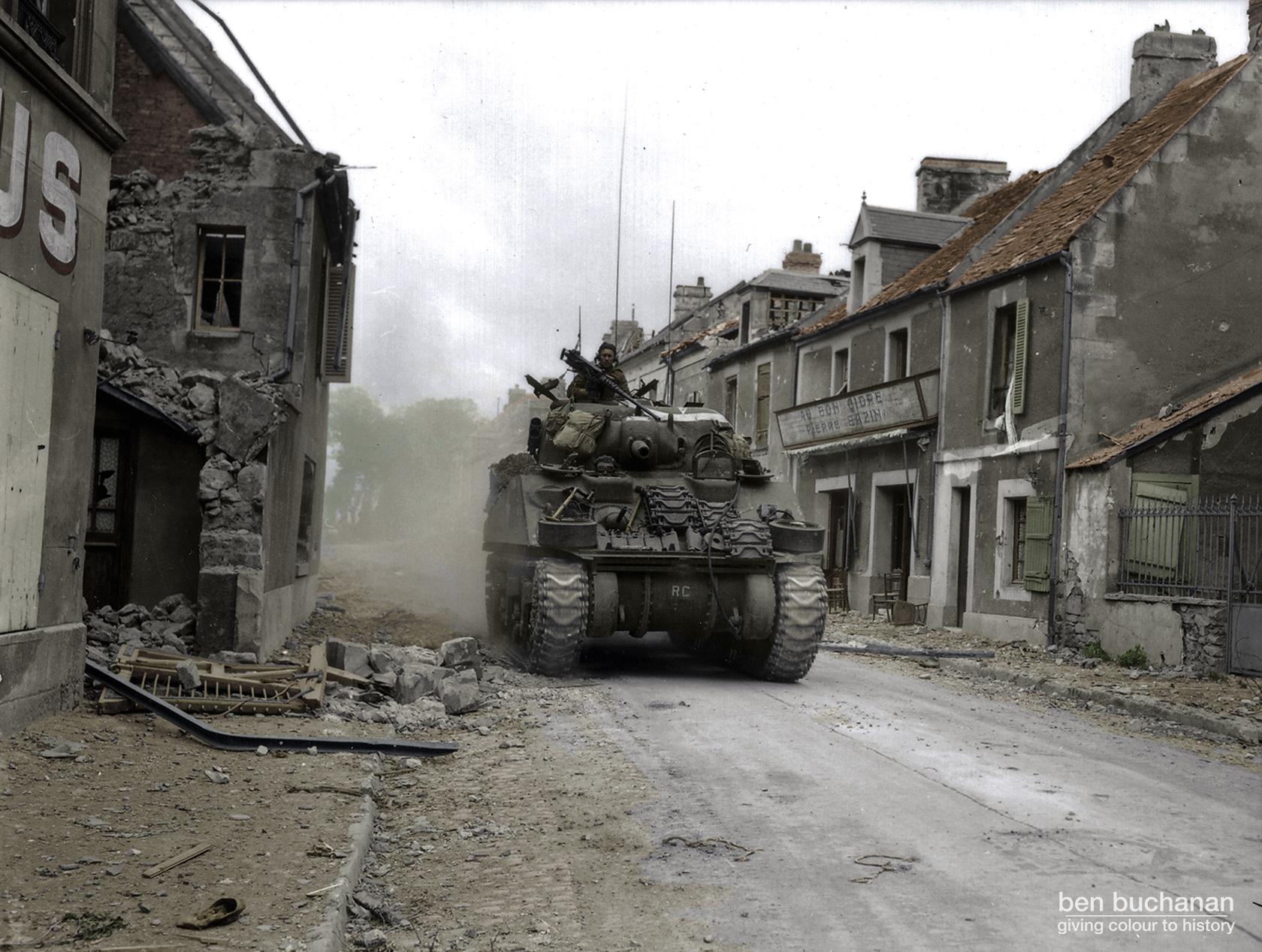 (Colourised By Me) A Sherman M4A4 tank of the 27th Canadian Tank