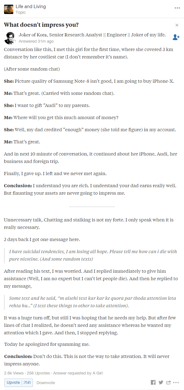 Read this answer written by a popular quoran(I don't remember his name