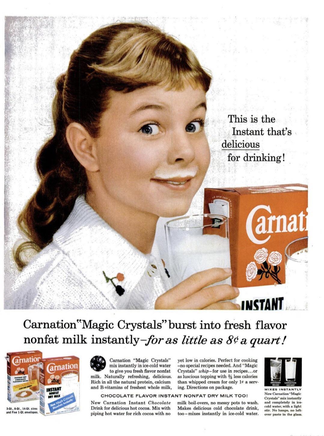1959 Carnation Instant Dry Milk. r/vintageads