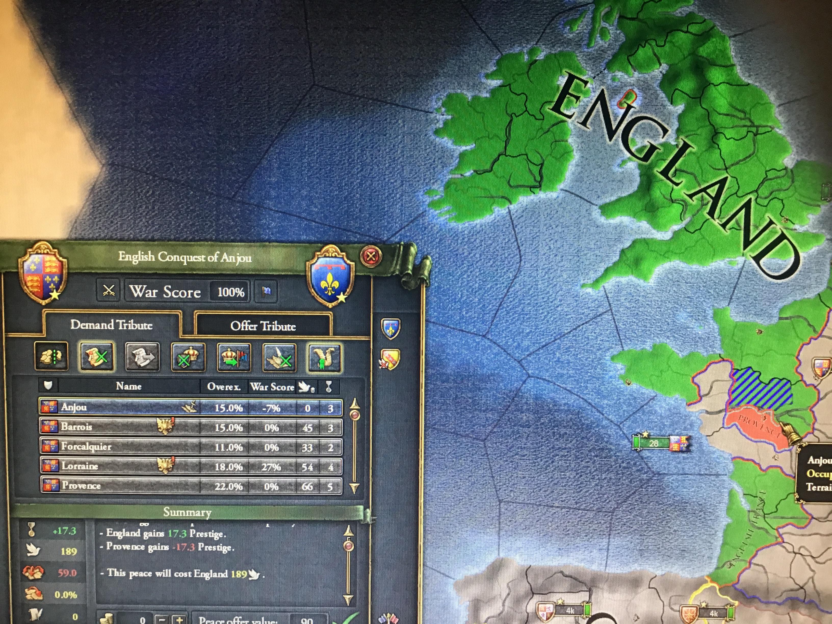 Why is it giving me a bonus to my war score for taking Anjou? It says “7” and (I checked), I