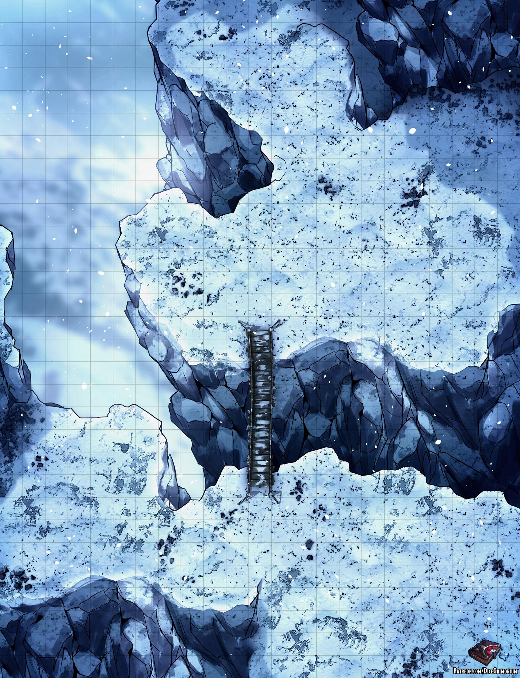 [OC][Art] Snowy Mountain Bridge Path Battle Map 23x30 r/DnD