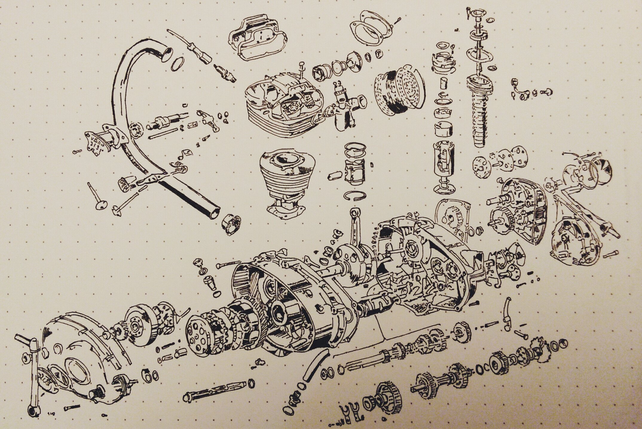 Engine, exploded view : r/drawing