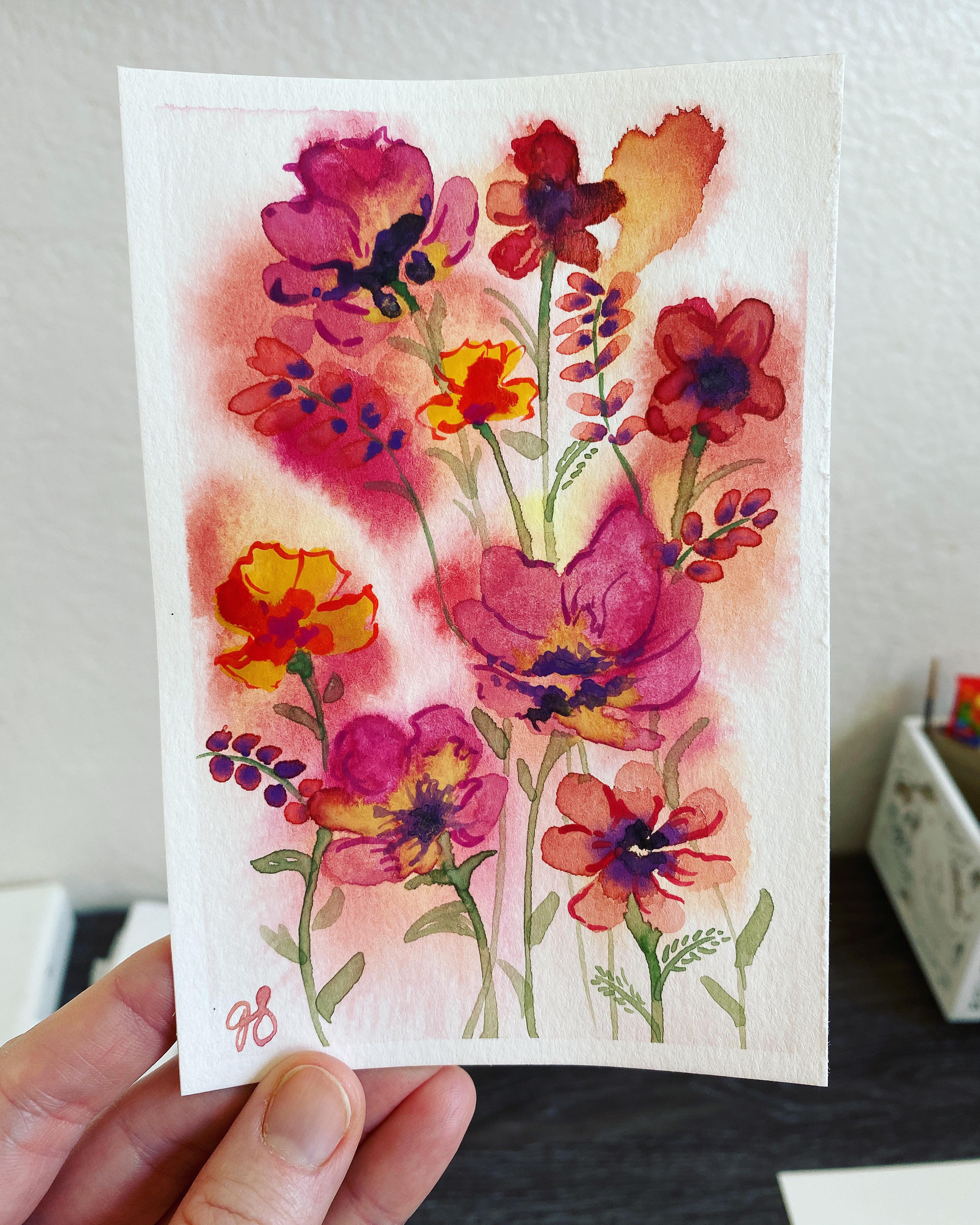 A little freeform watercolor postcard. A fairly in trend technique at