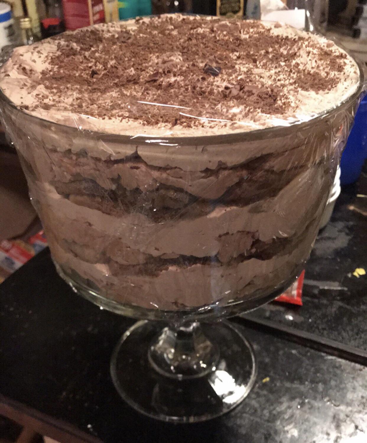 Christmas Chocolate Tiramisu Trifle was a hit. The bowl was scraped