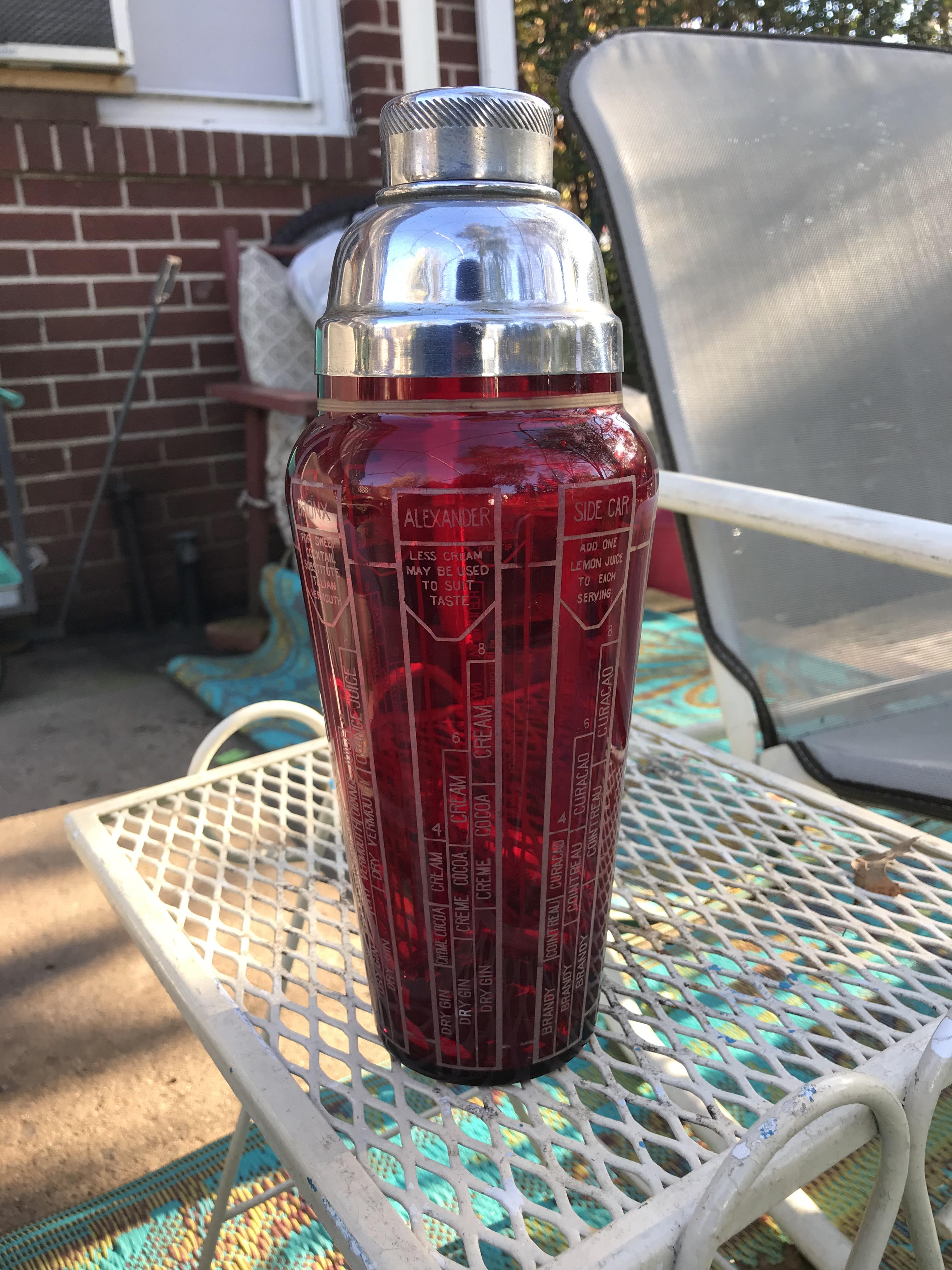 Picked up this vintage ruby glass cocktail mixer for 5 dollars at my