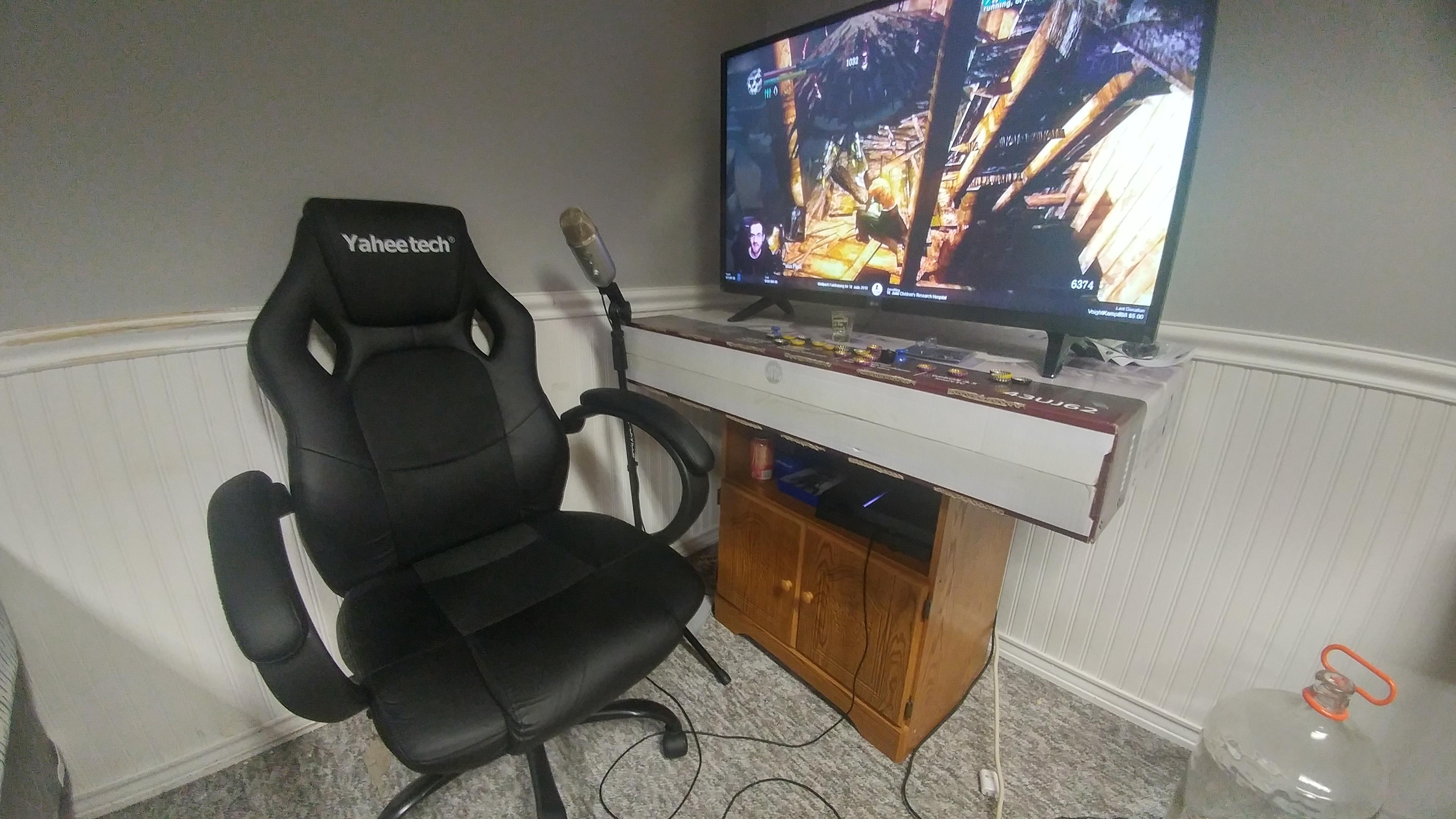 My tv stand is too wide to fit on my center, so I use the box it came