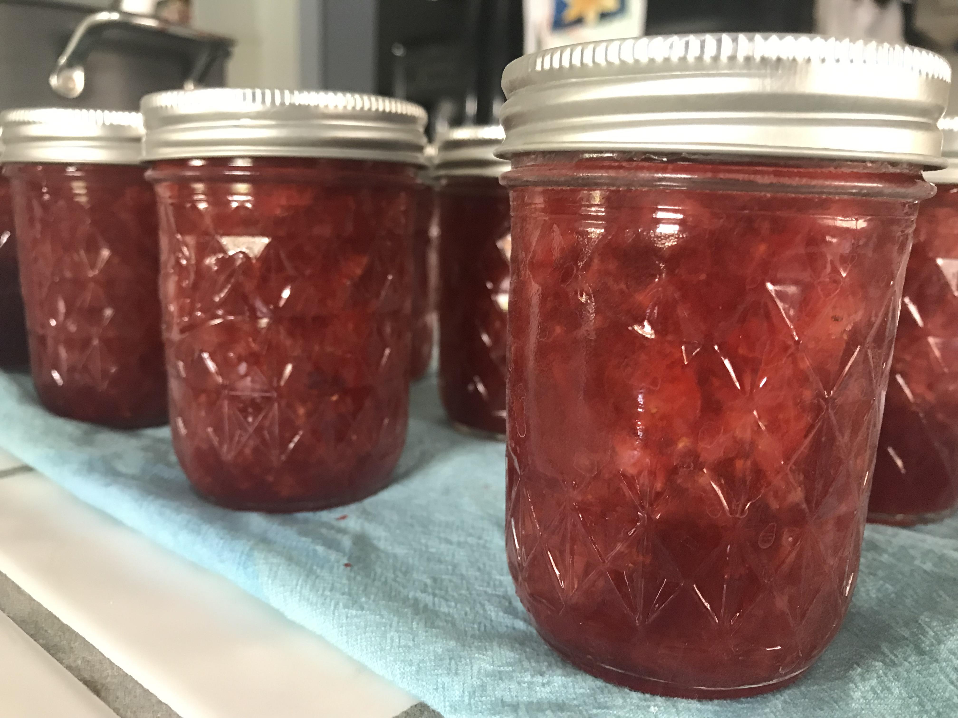 Strawberry jam day! I used the Ball lowsugar pectin recipe for my