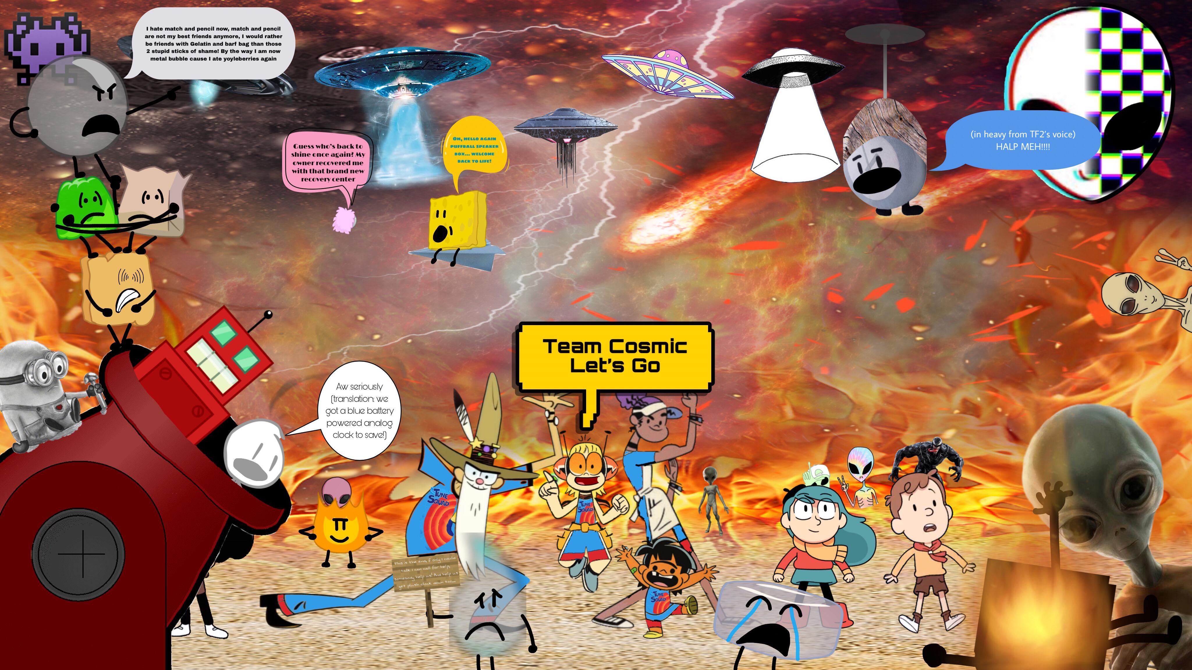 David & Roboty about to save Plush Clock in the fire desert while other