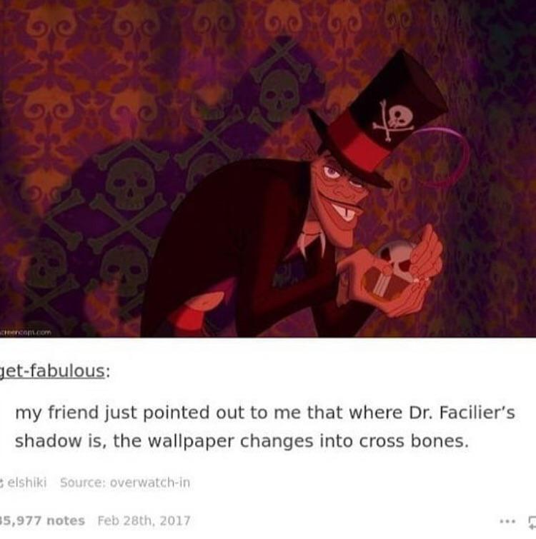 Where Dr.Facilier's shadow touches the wallpaper, it turns to