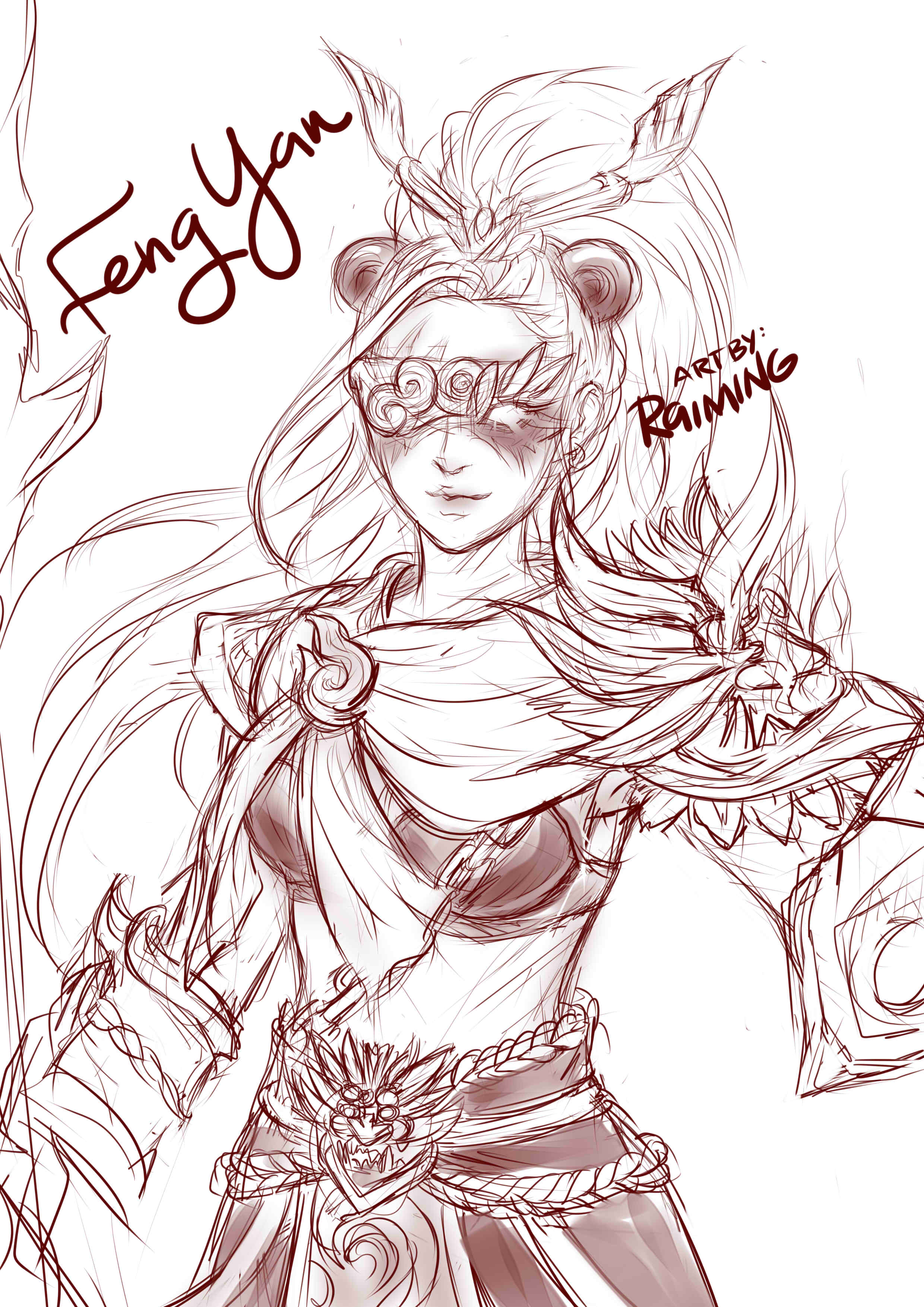 My Sketch of Half HumanHalf Panda Warrior Female Version of Feng Yan