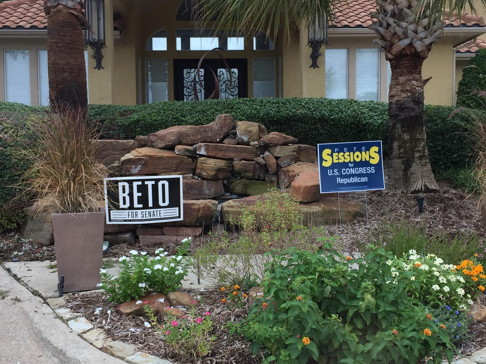 Republican crossover in TX32 Beto yard sign + Sessions yard sign r