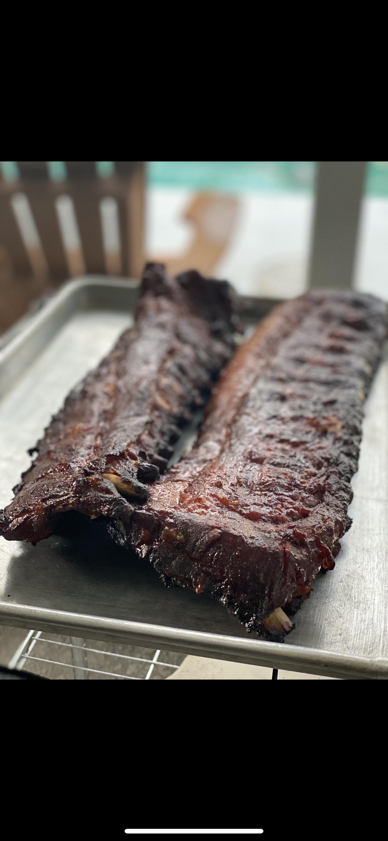Big green egg apple wood smoked ribs Bbqporn