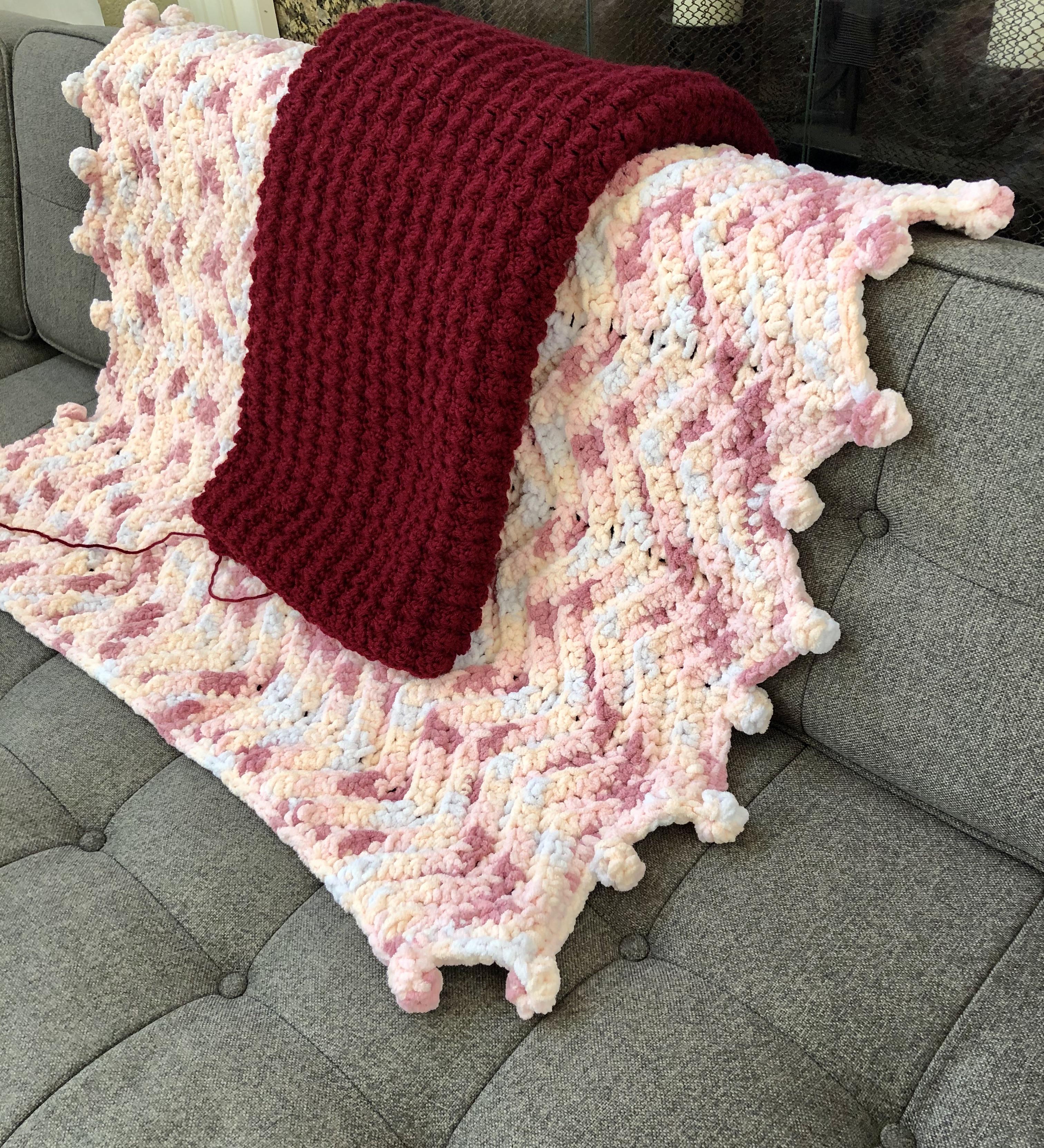 My first baby blanket and my WIP regular sized human blanket! r/crochet