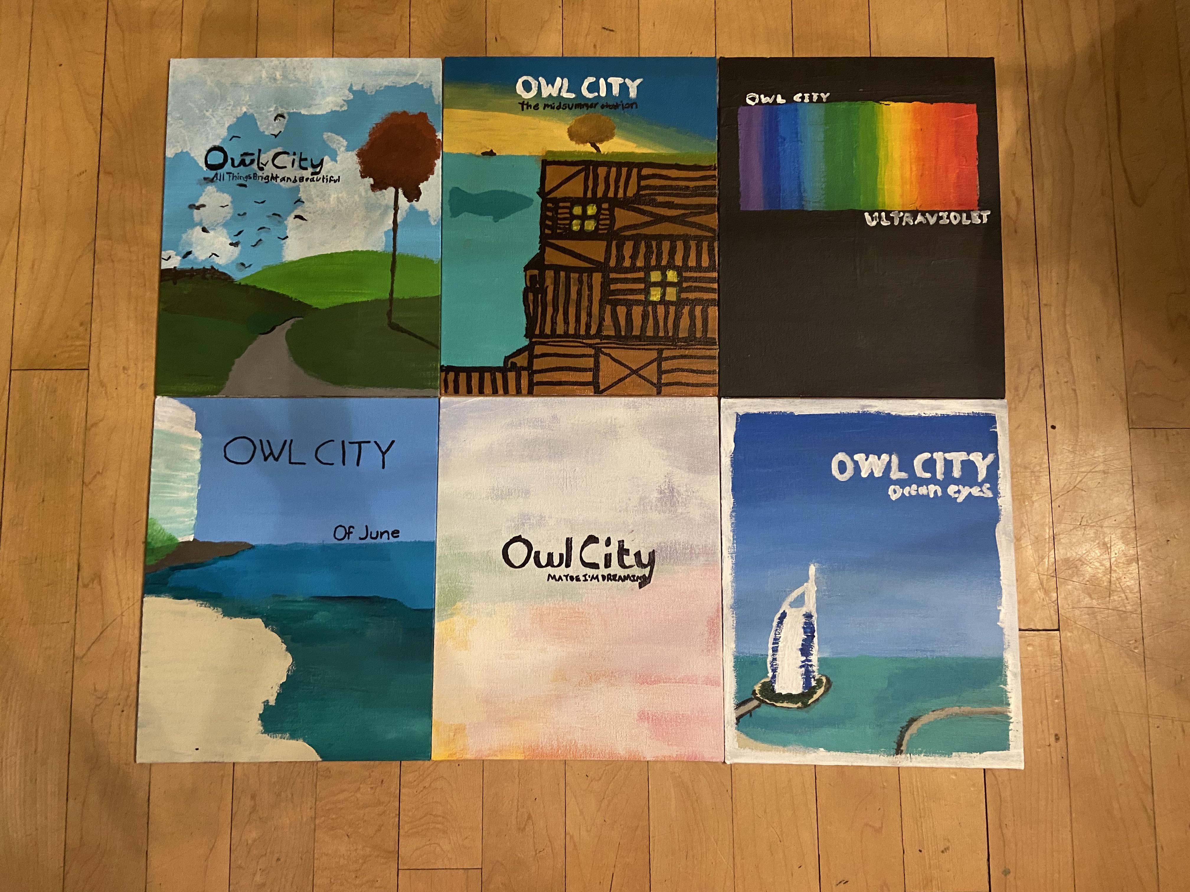 I painted the first six Owl City album covers! LMK what you think