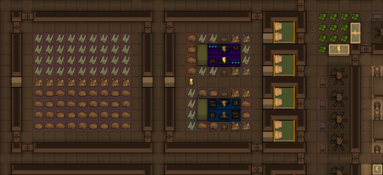 4 man production room design with storage and bedrooms r/RimWorld