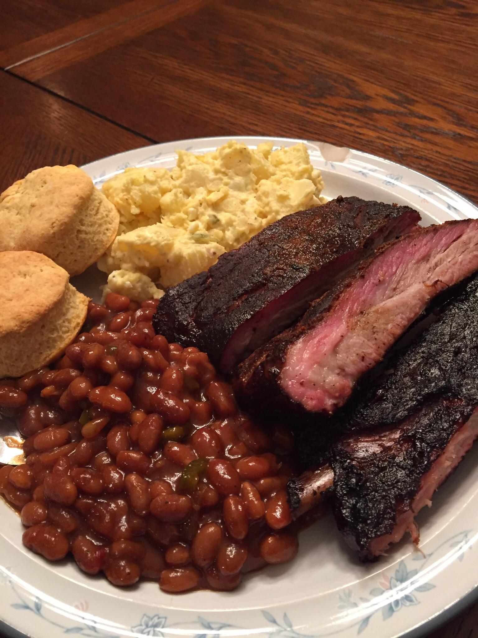 [Homemade] Smoked pork back ribs and sides. food