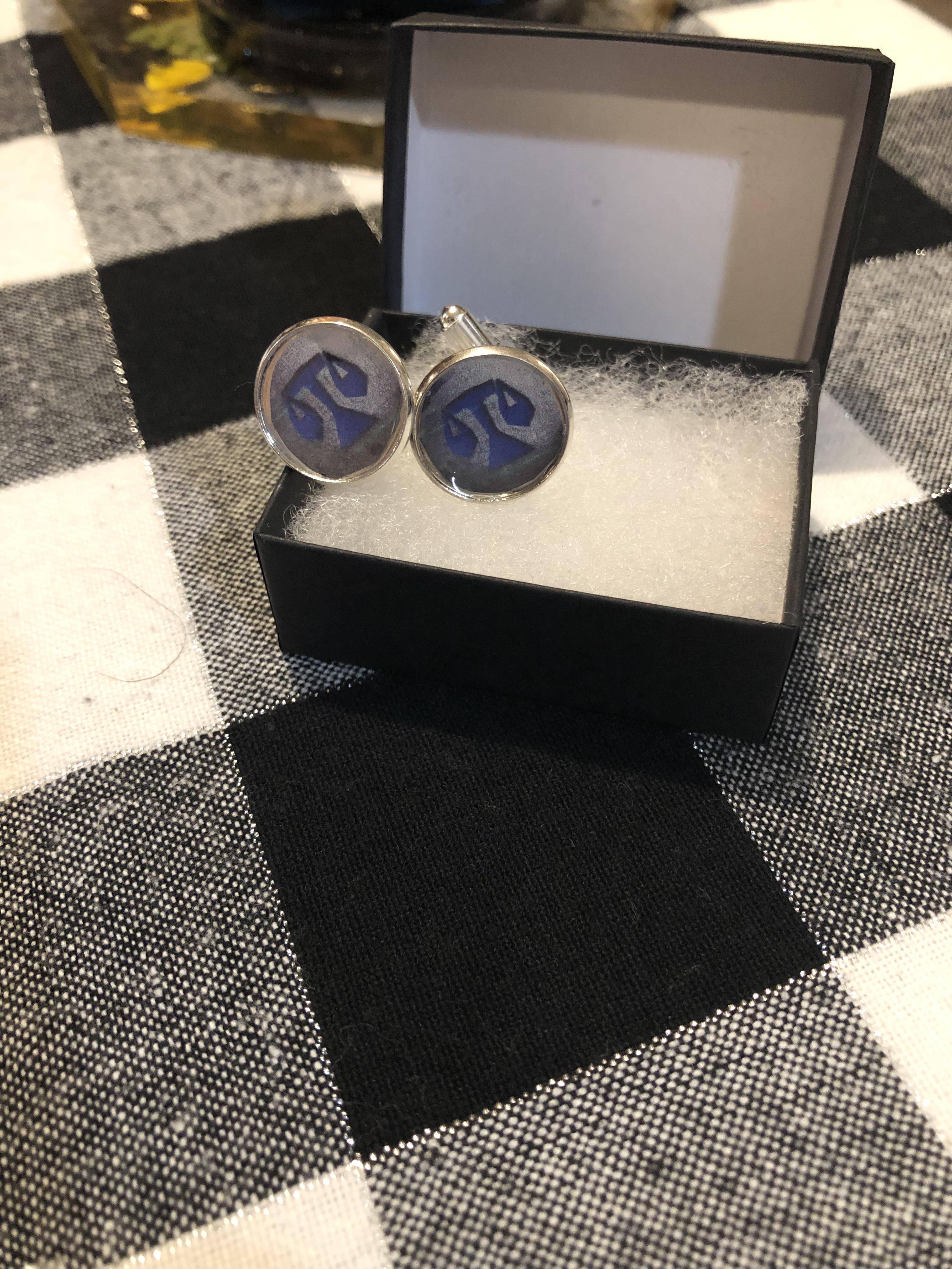 Wife made Law Rune cufflinks so I can wear a Runescape reference at