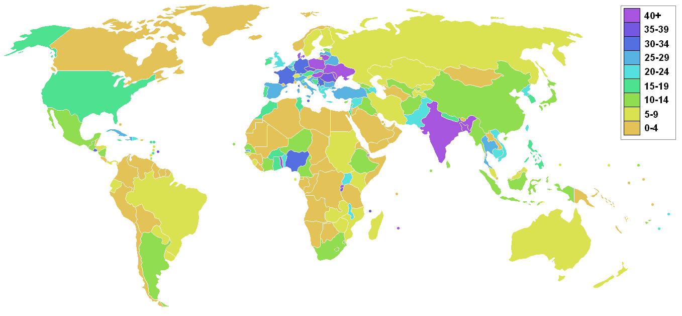 Arable land as percentage of country's land area [2400x1800] r/MapPorn