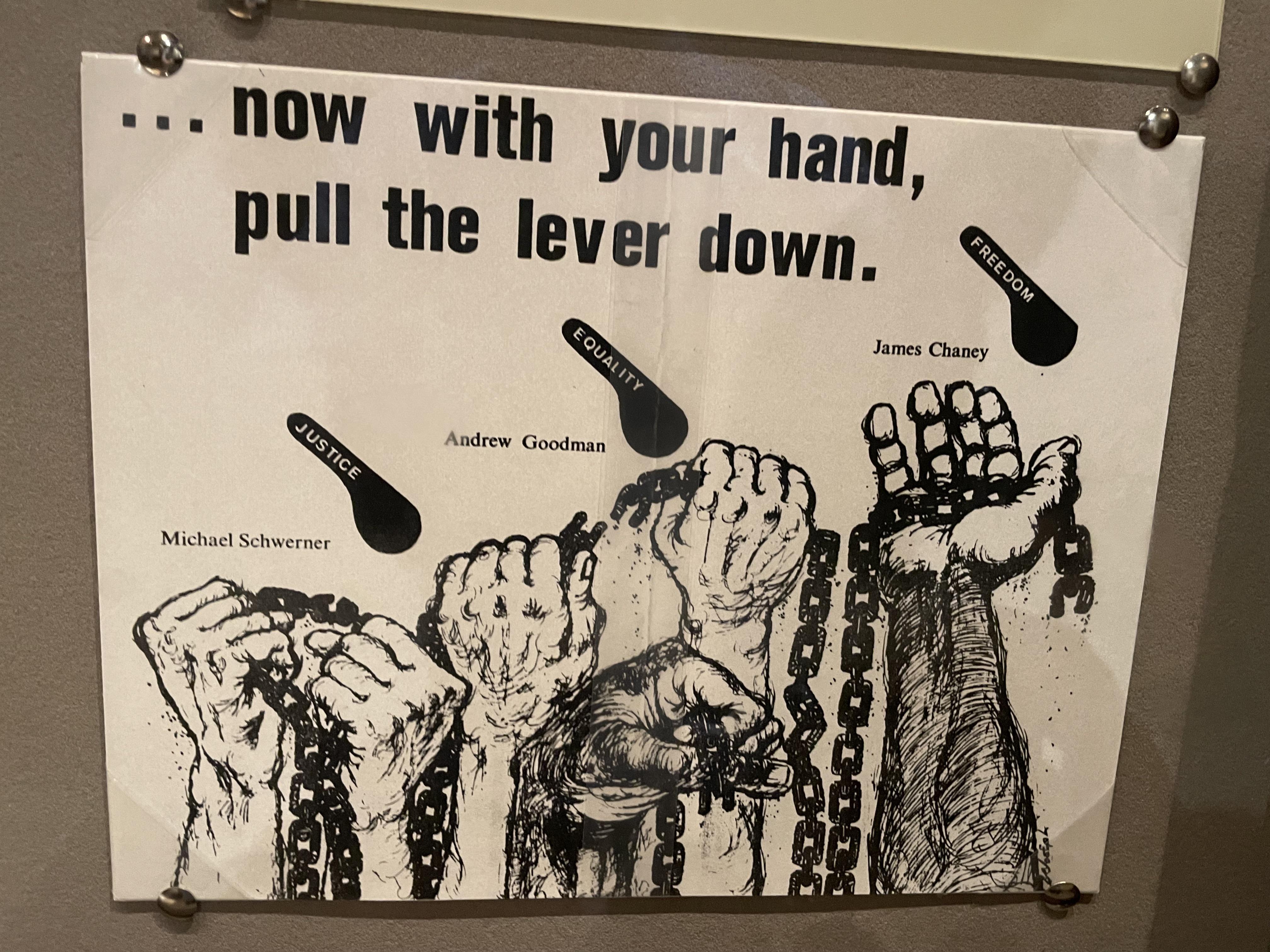 Civil Rights poster memorializing Jewish civil rights workers Michael Schwerner, Andrew Goodman