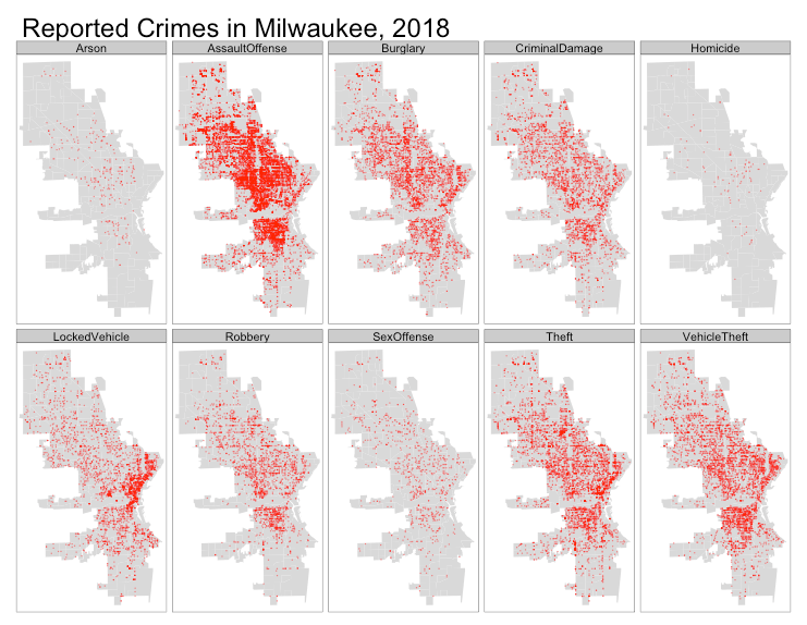 One year of reported crime locations in Milwaukee r/milwaukee