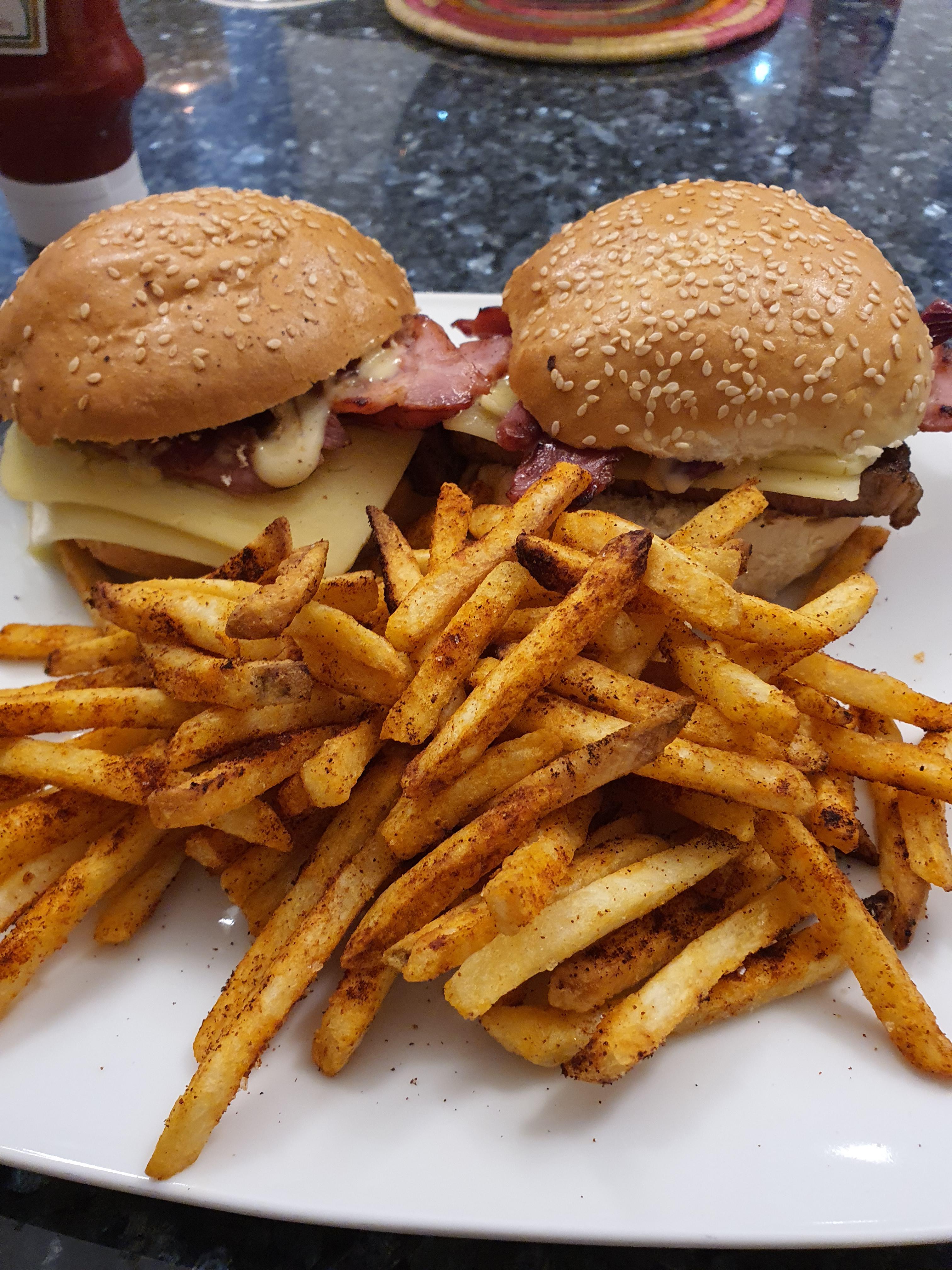 Sirloin steak, smoked cheese, Monterey Jack cheese, caramelized onions