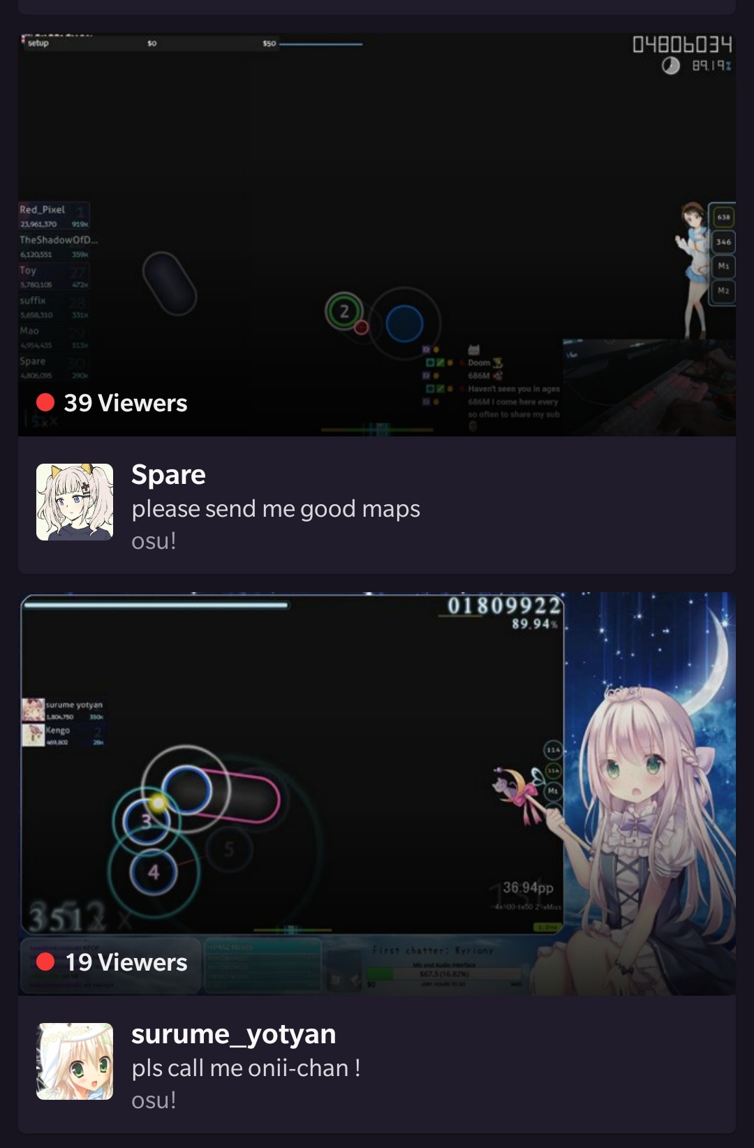 Two types of osu! streamers osugame