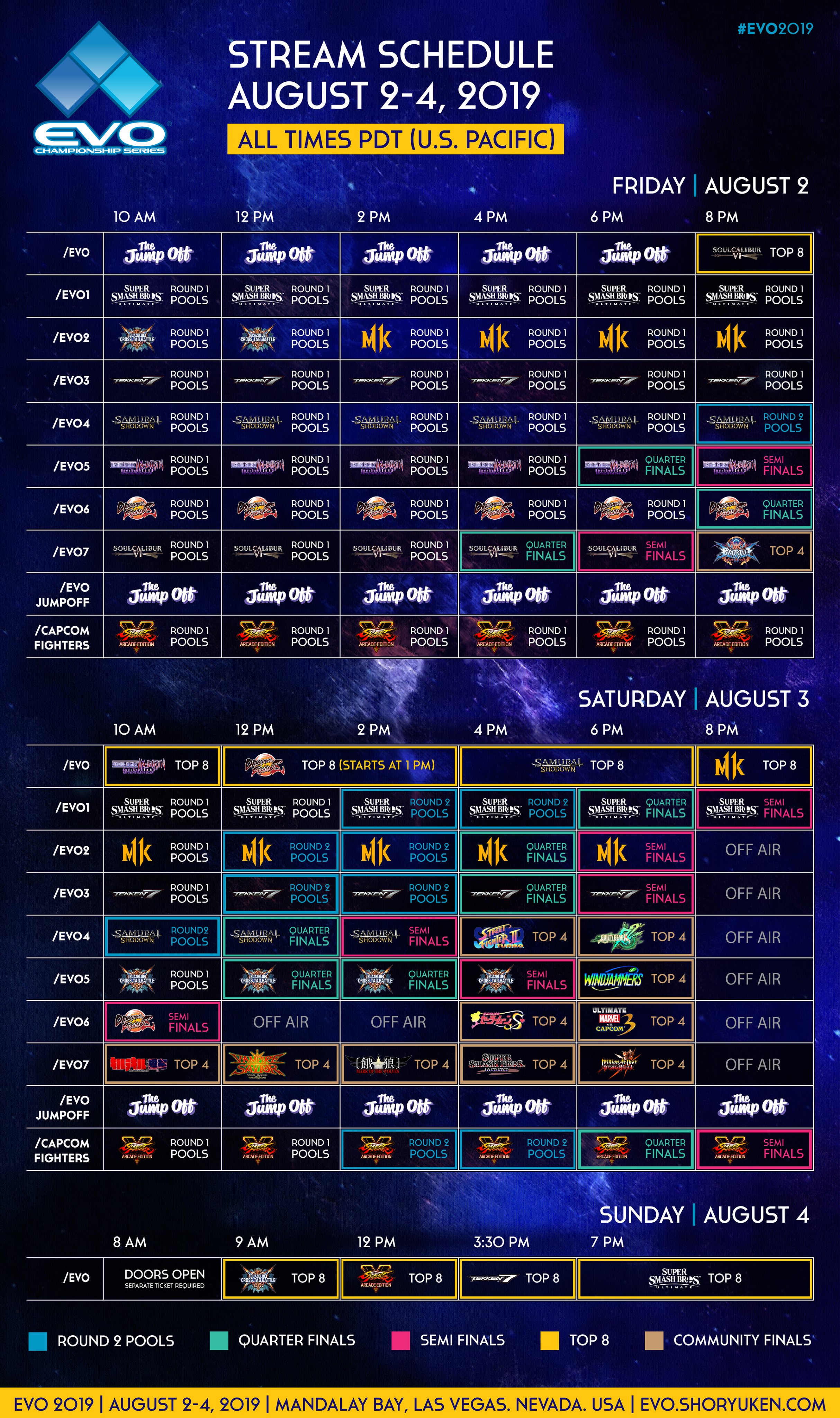 Evo Japan 2024 Schedule EVO 2019 Stream Schedule. Mortal Kombat 11 Top 8 will be on Saturday at