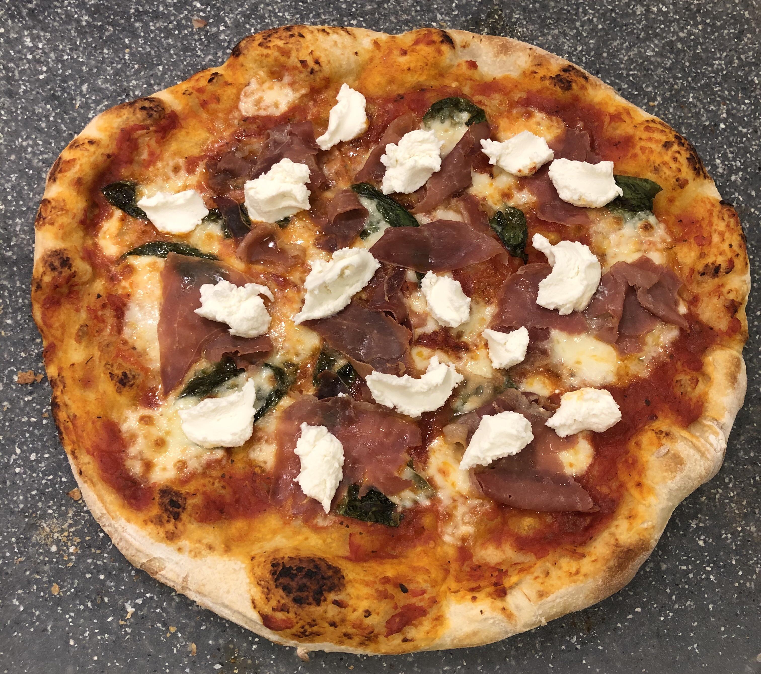 Prosciutto, ricotta, and basil N.Y. style homemade pizza r/Pizza
