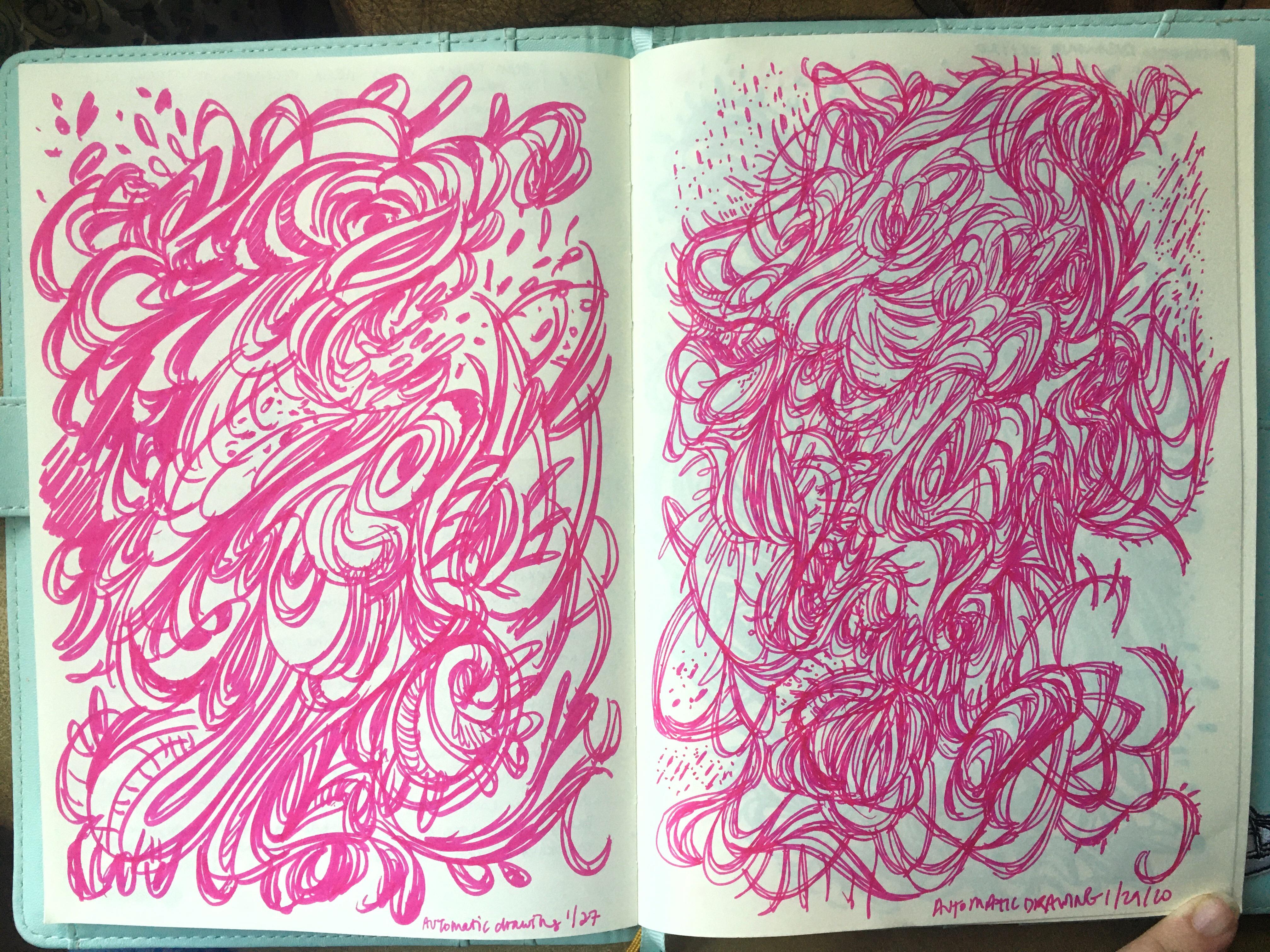 my favorite automatic drawing spread of last month r/Journaling