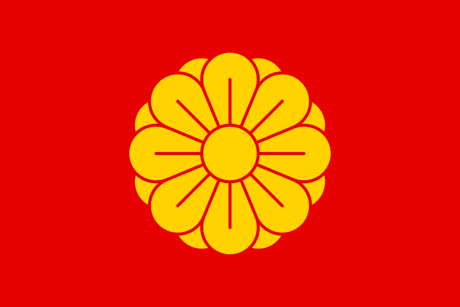 Flag of the Emperor of Japan with the chrysanthemum emblem in the style