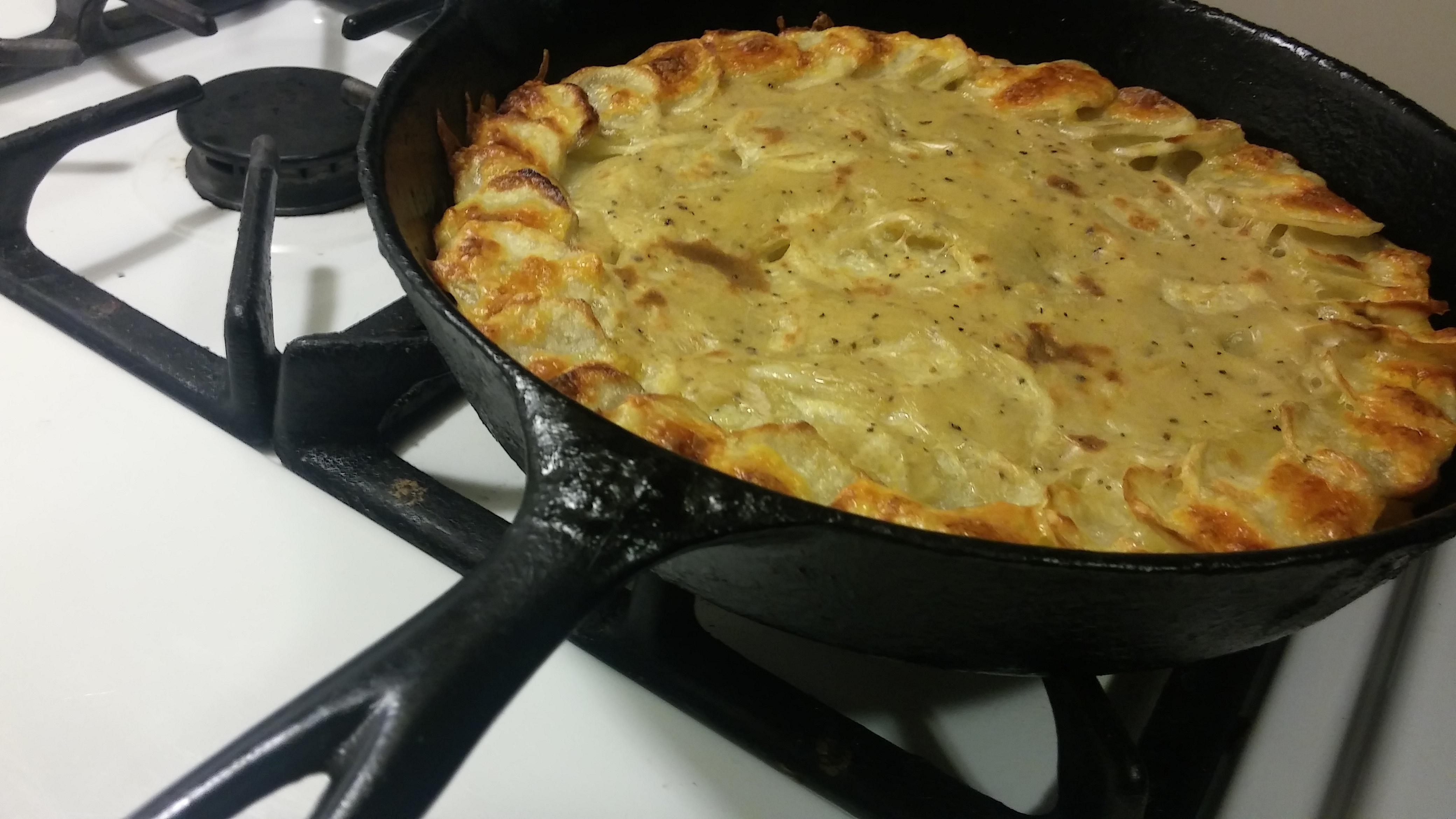 [Homemade] Potato Au Gratin baked in cast iron pan r/food