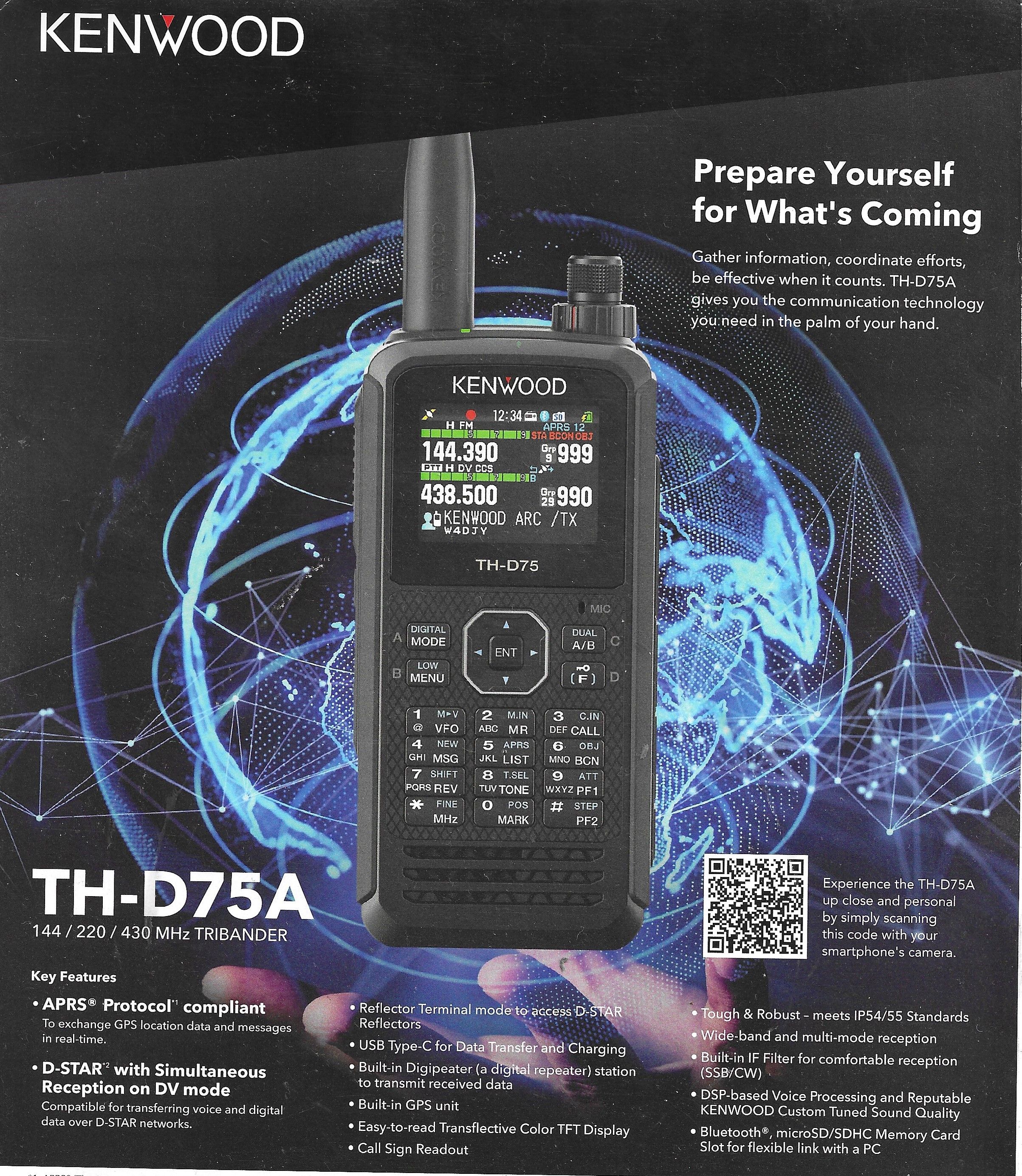 Kenwood TH-D75A FM/DV/Packet 144/222/440 MHz Hand Held Radio $999.95